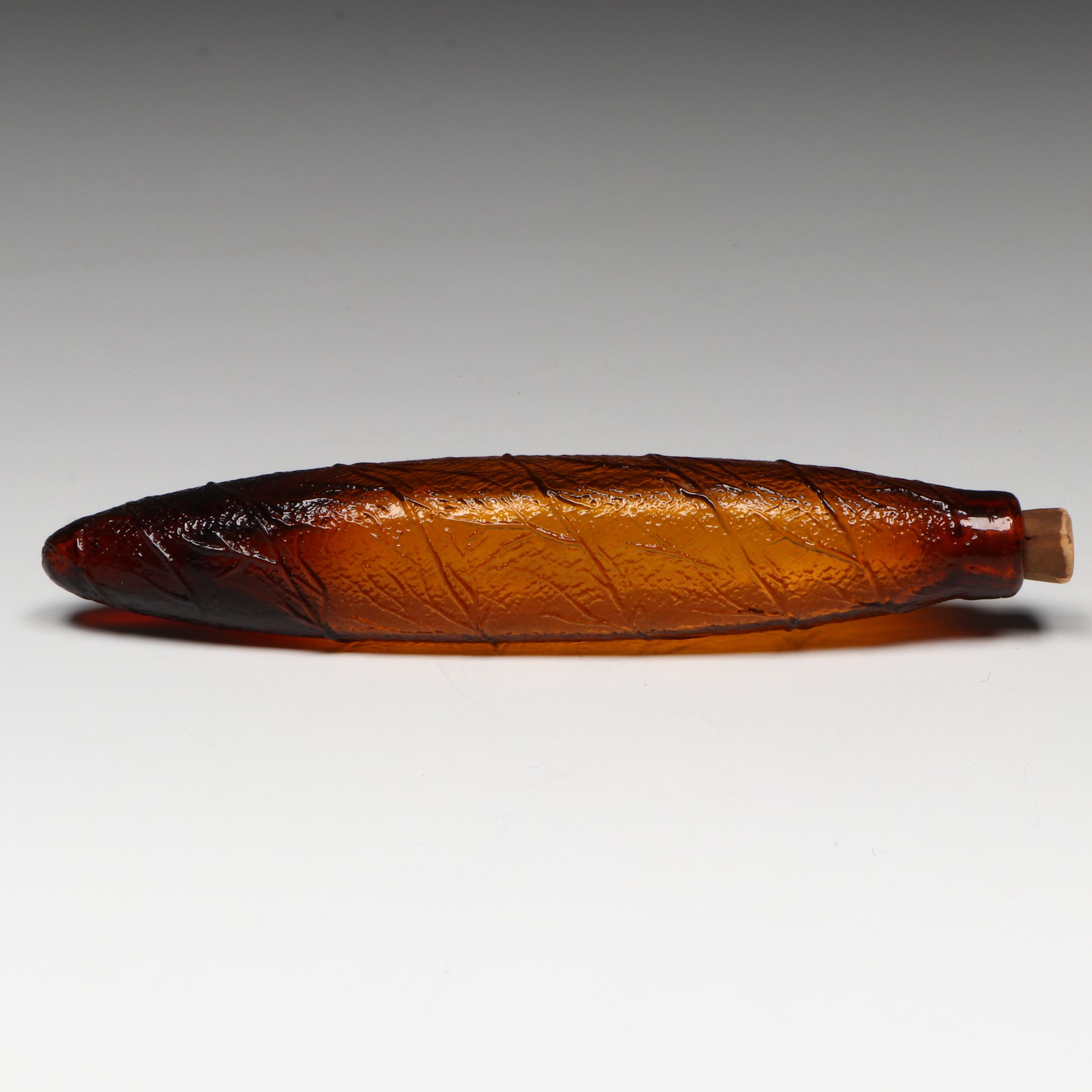 Antique Cigar Form Amber Glass Nip Bottle, Late 19th Century