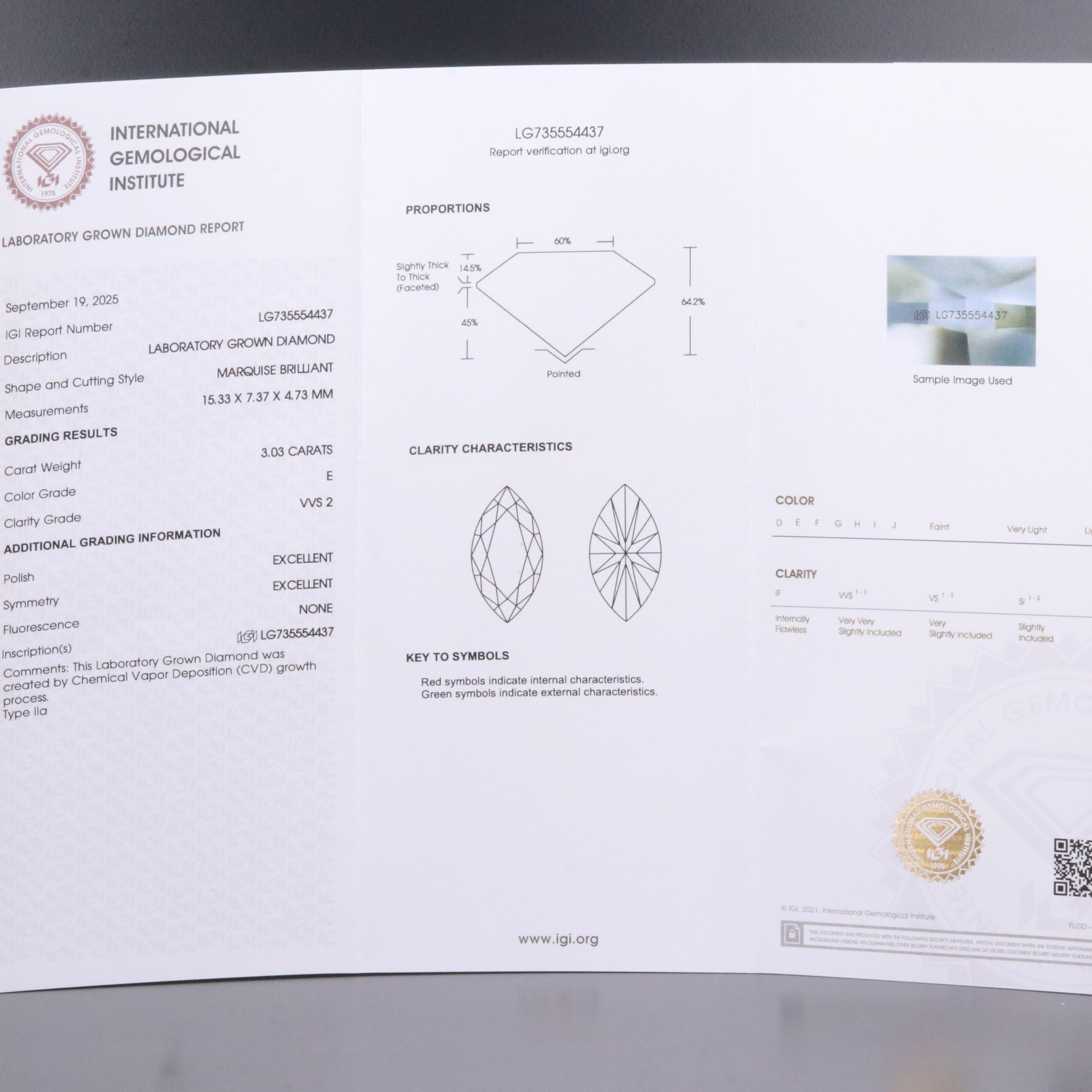 Loose 3.03 CT Lab Grown Diamond with IGI Report