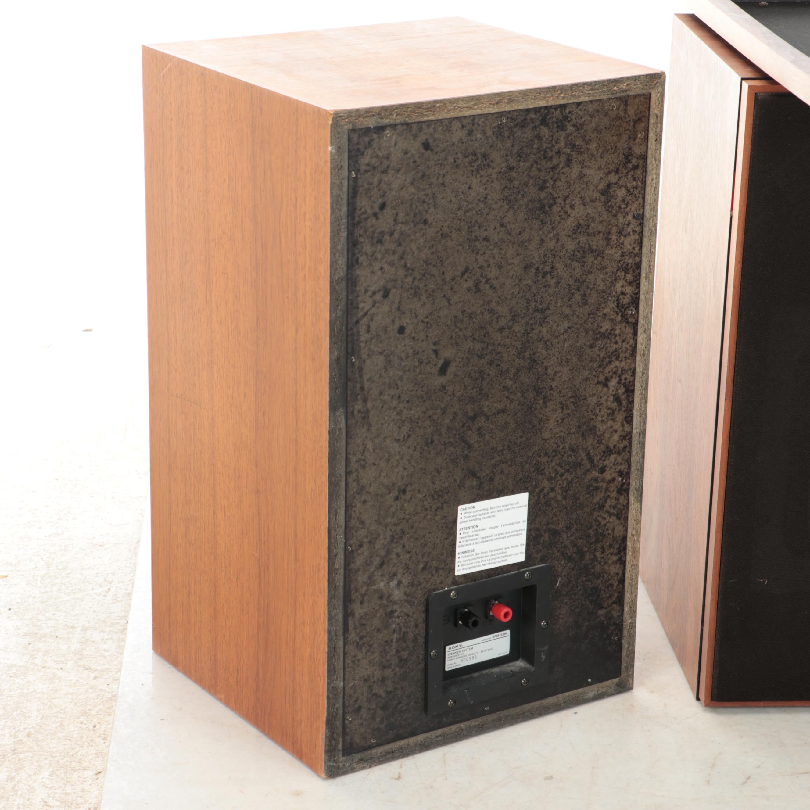 Pair of Sony APM Loudspeakers with Walnut Veneer Cabinets