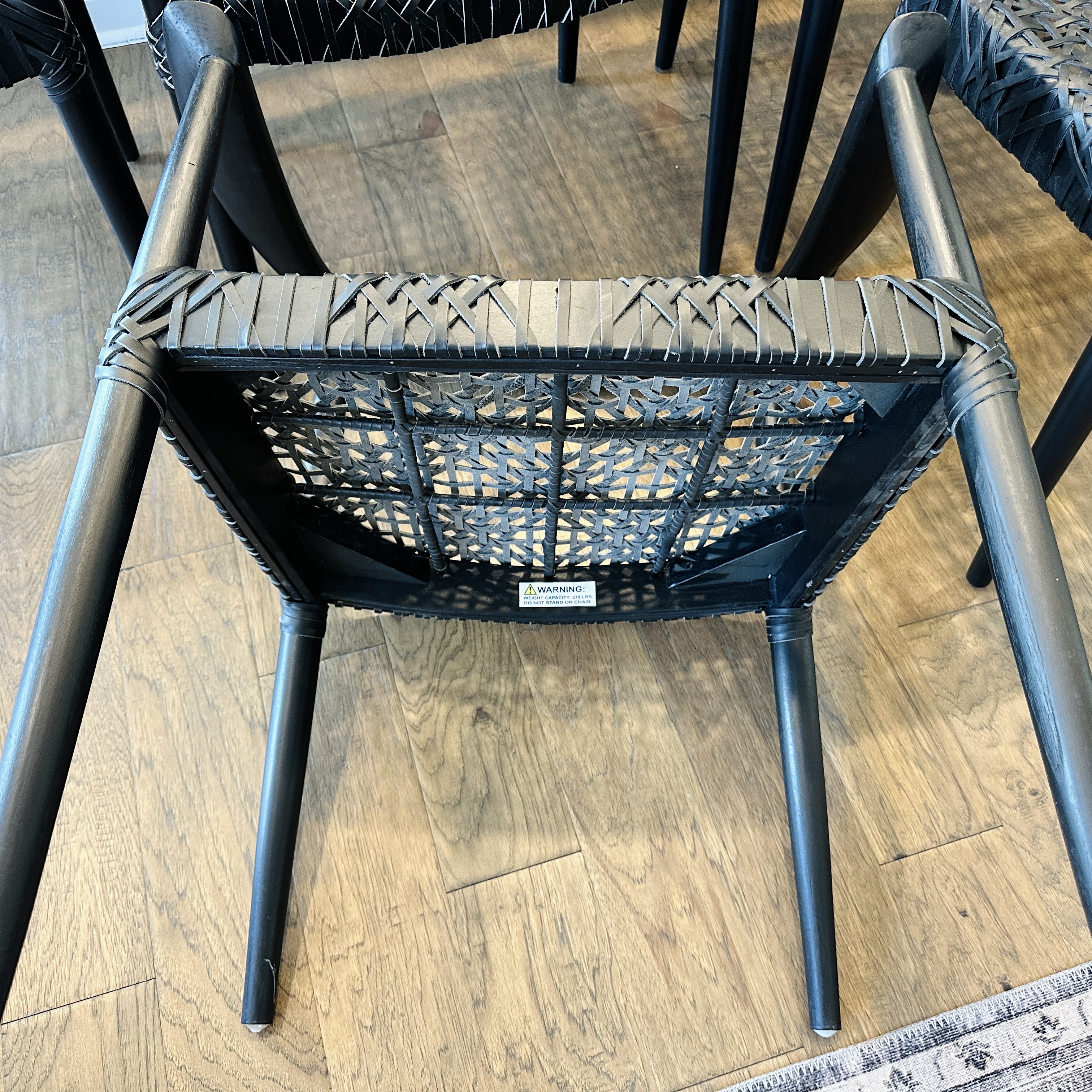 Set of Six Safavieh "Bandelier" Ebonized Wood and Leather Dining Chairs