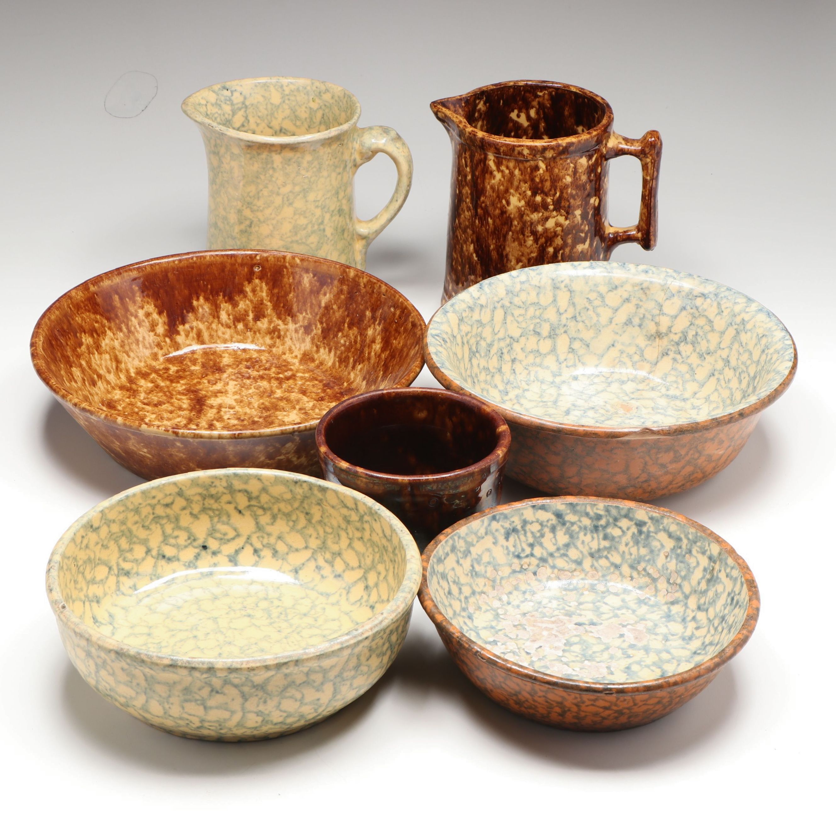 Art Pottery Speckle Pitchers and Bowls