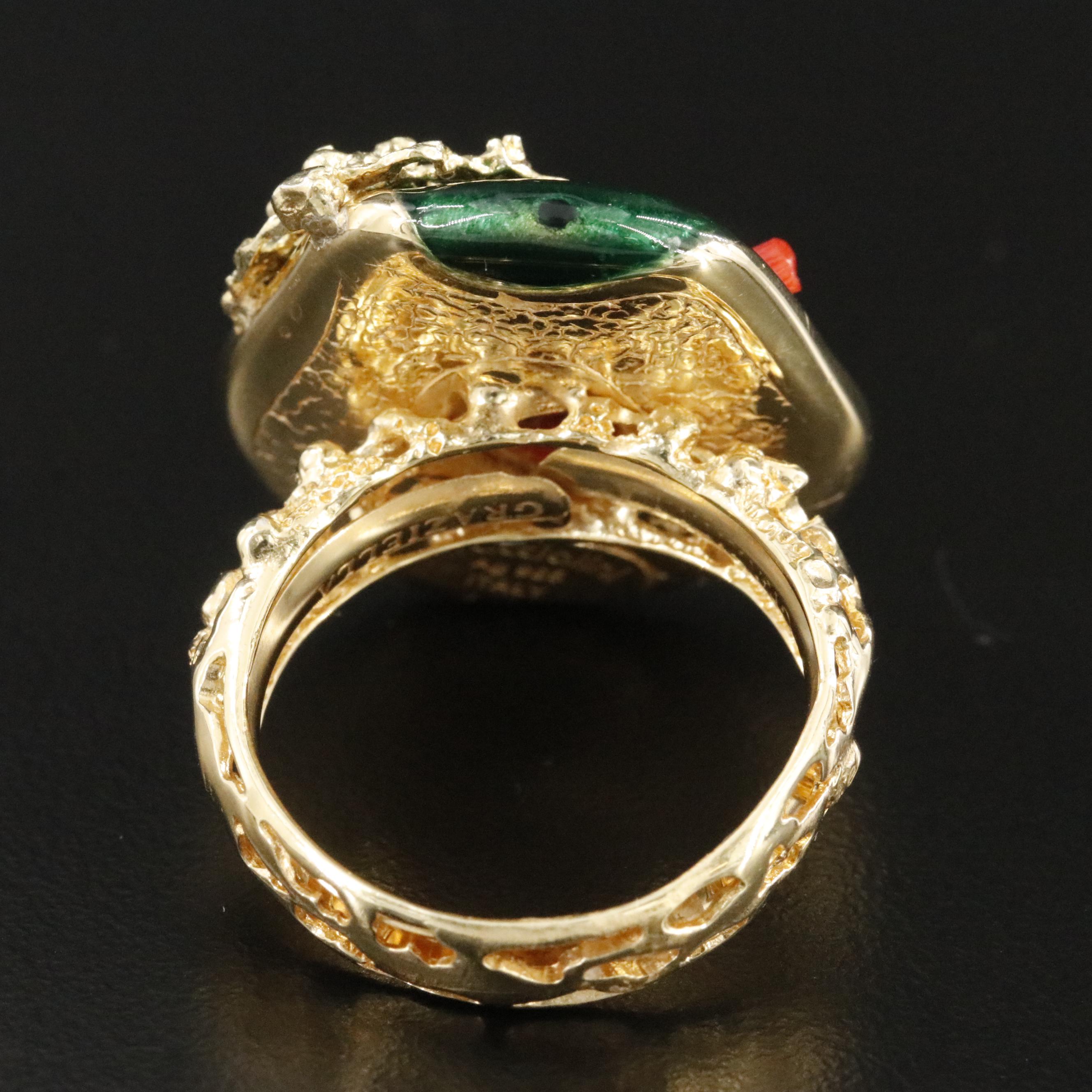 Graziella Braccialini Sterling Coral, Pearl, and Enamel Ring