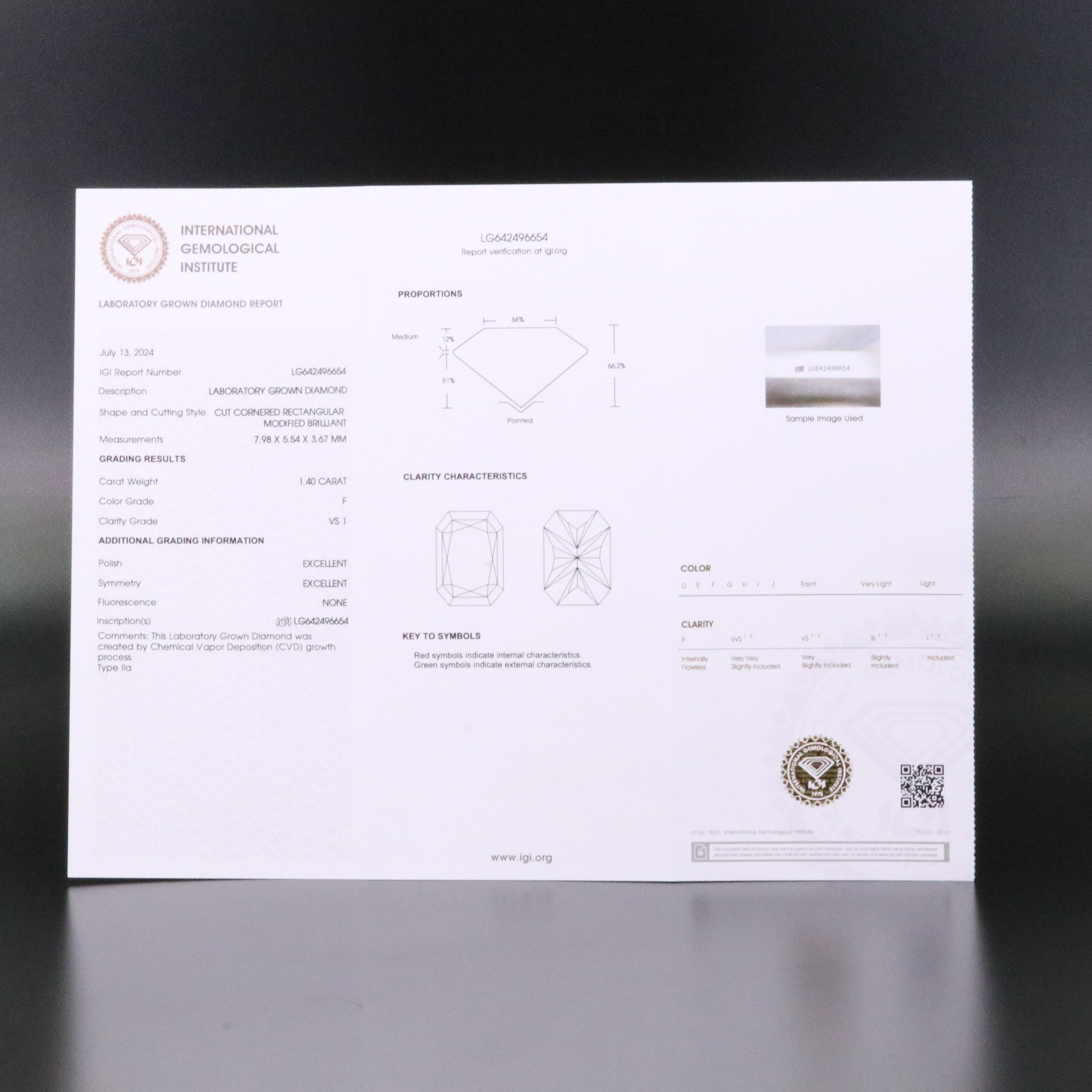 Loose 1.40 CT Lab Grown Diamond with IGI Report