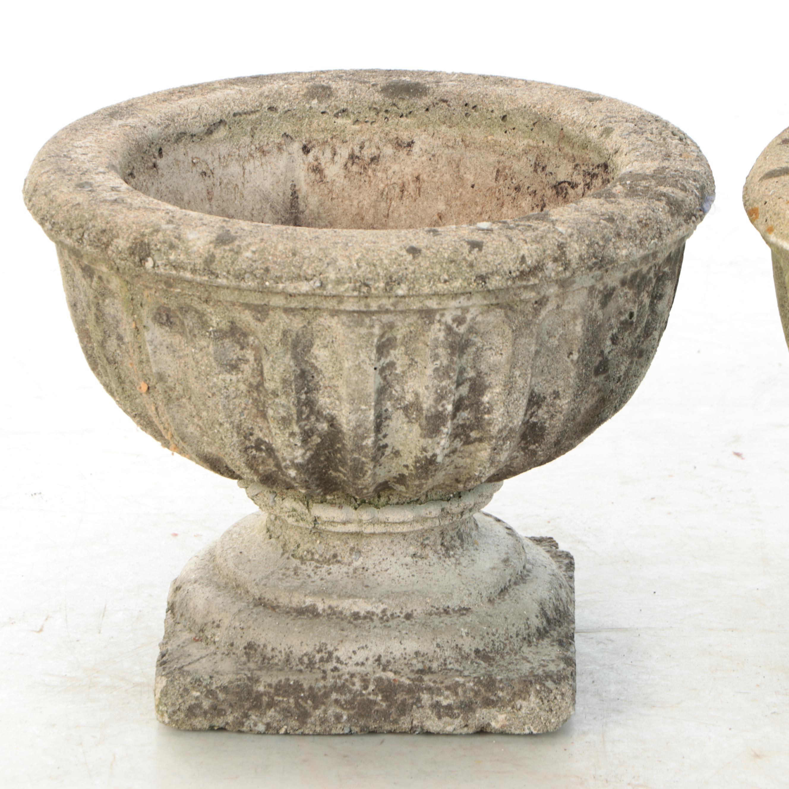 Pair of Cast Concrete Garden Urns
