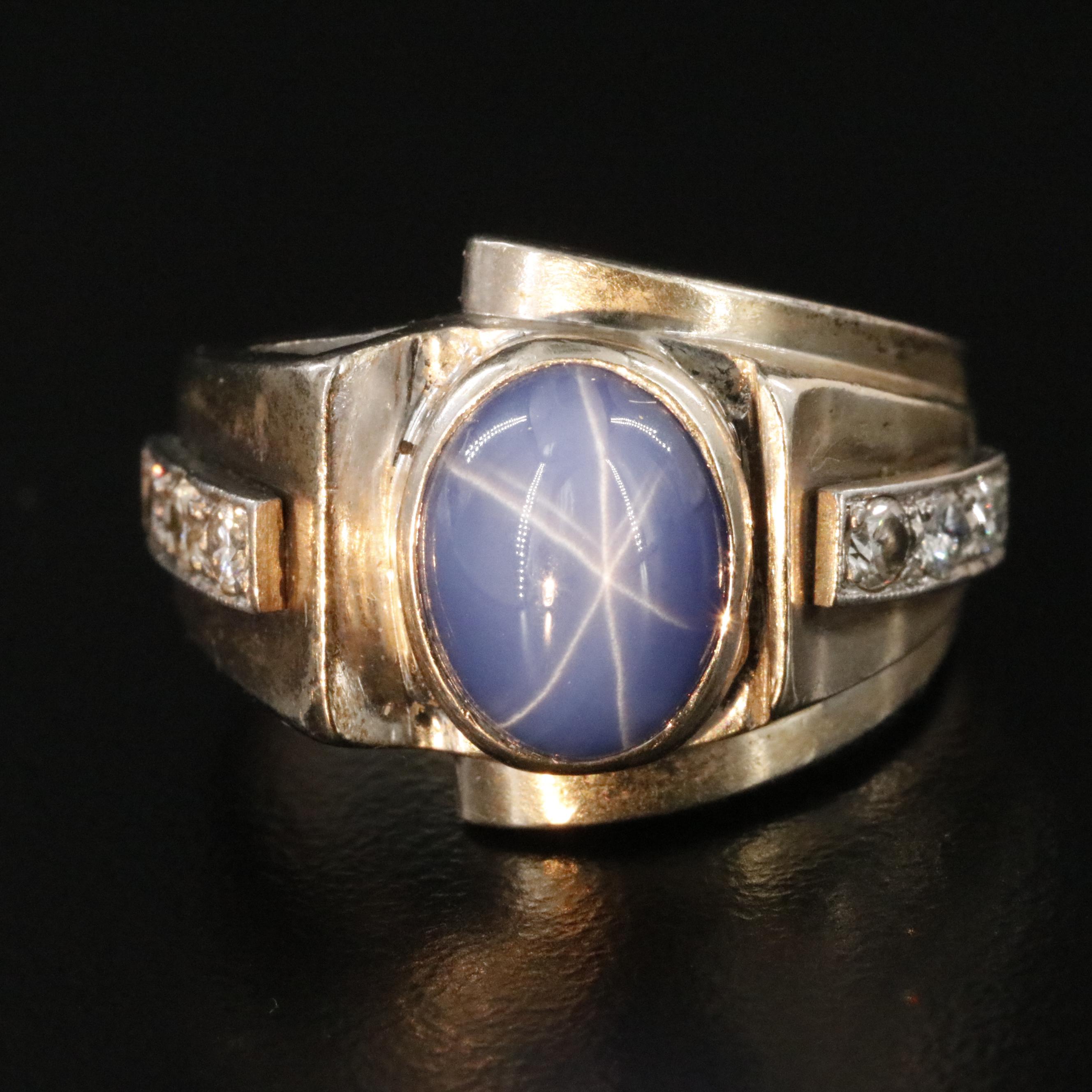 14K Star Sapphire and Diamond Ring