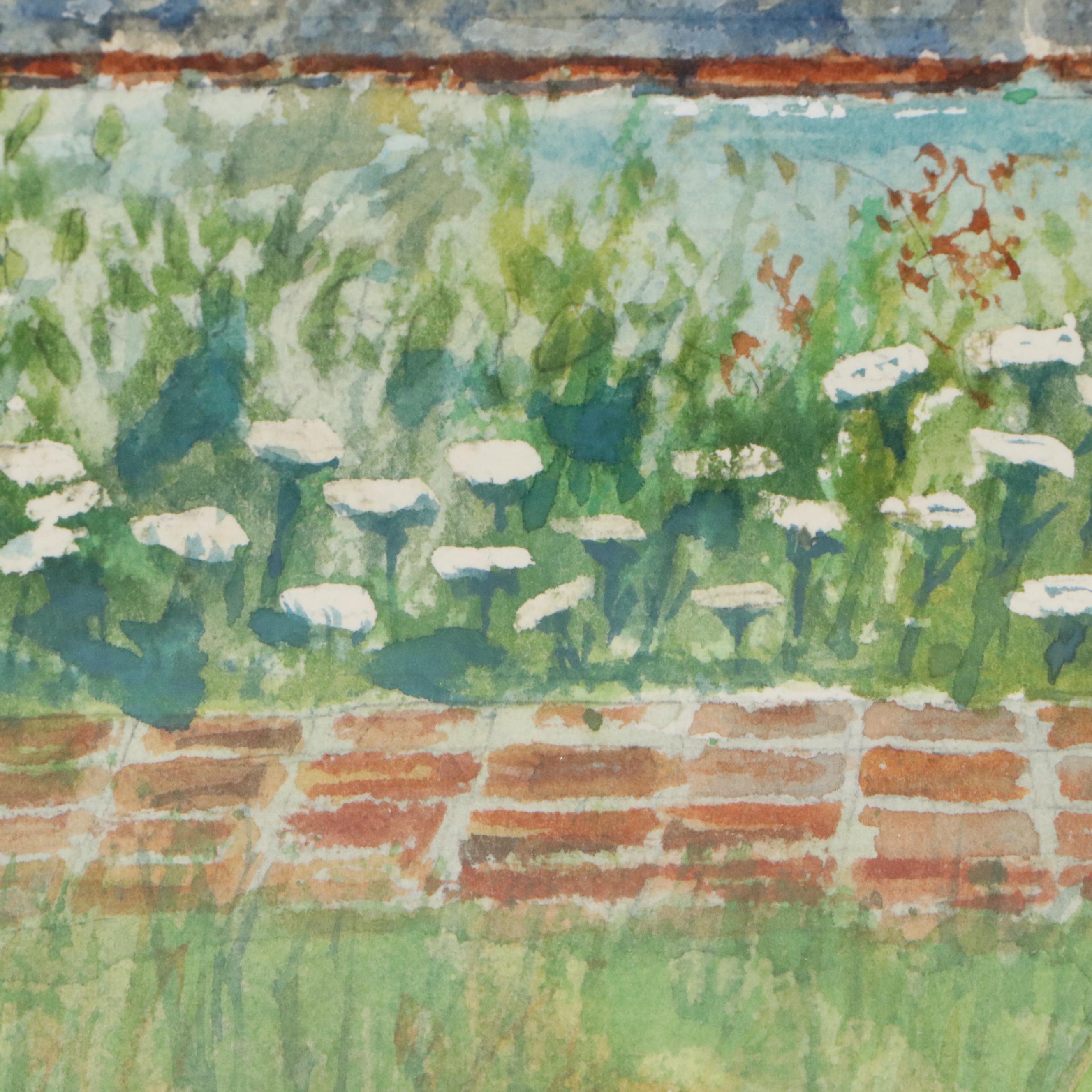 Rudy Schneller Watercolor Painting of Cincinnati Skyline, Late 20th Century