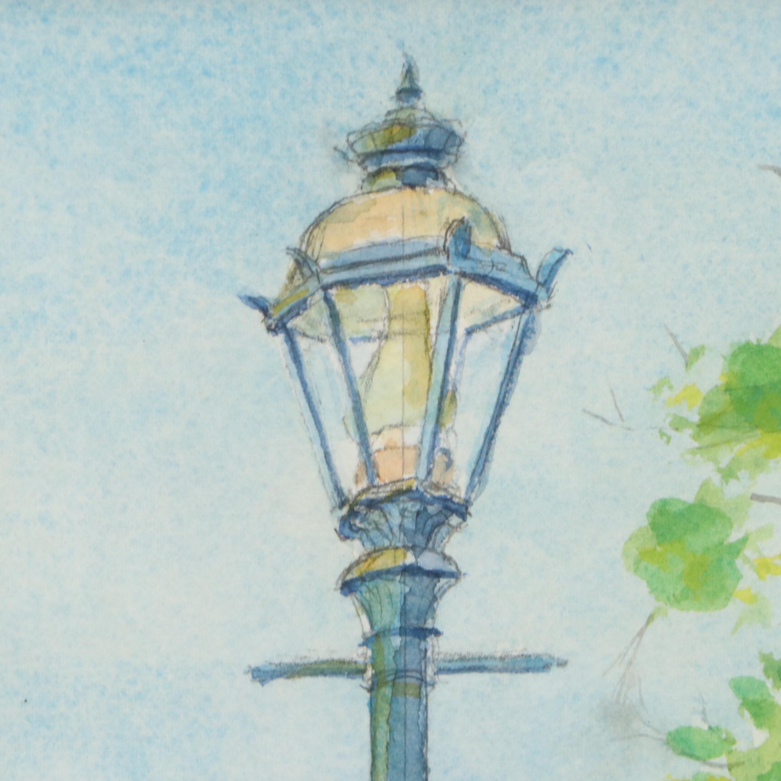 Rudy Schneller Watercolor Painting of Cincinnati Skyline, Late 20th Century