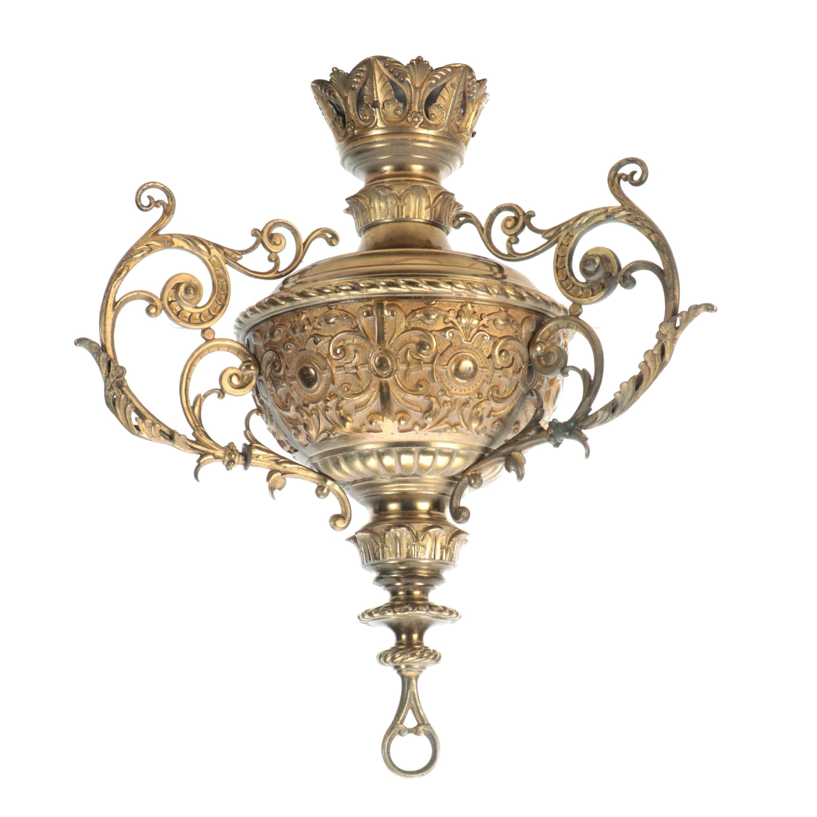 Victorian Aesthetic Movement Ornate Oil Font for Pulldown Library Lamp