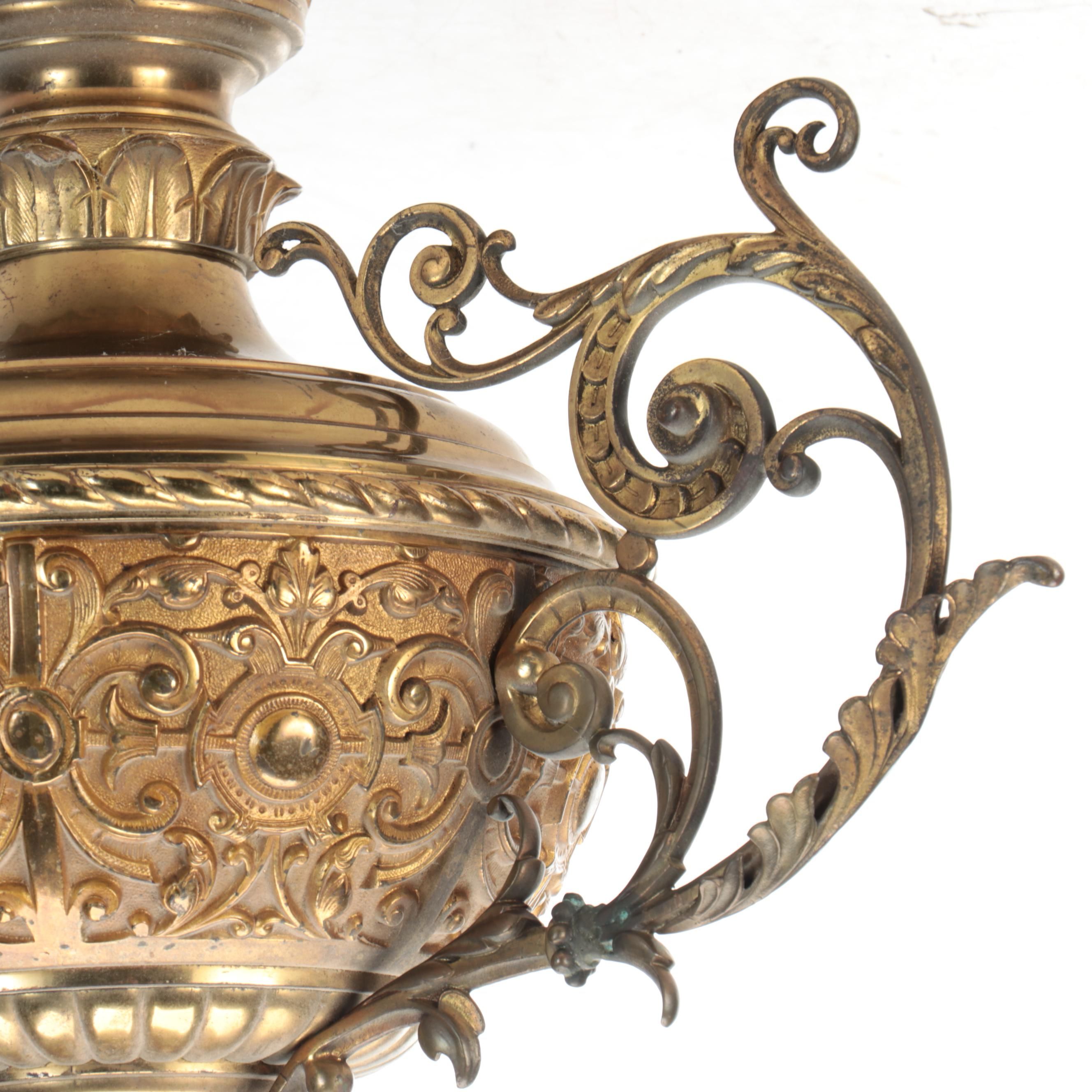 Victorian Aesthetic Movement Ornate Oil Font for Pulldown Library Lamp