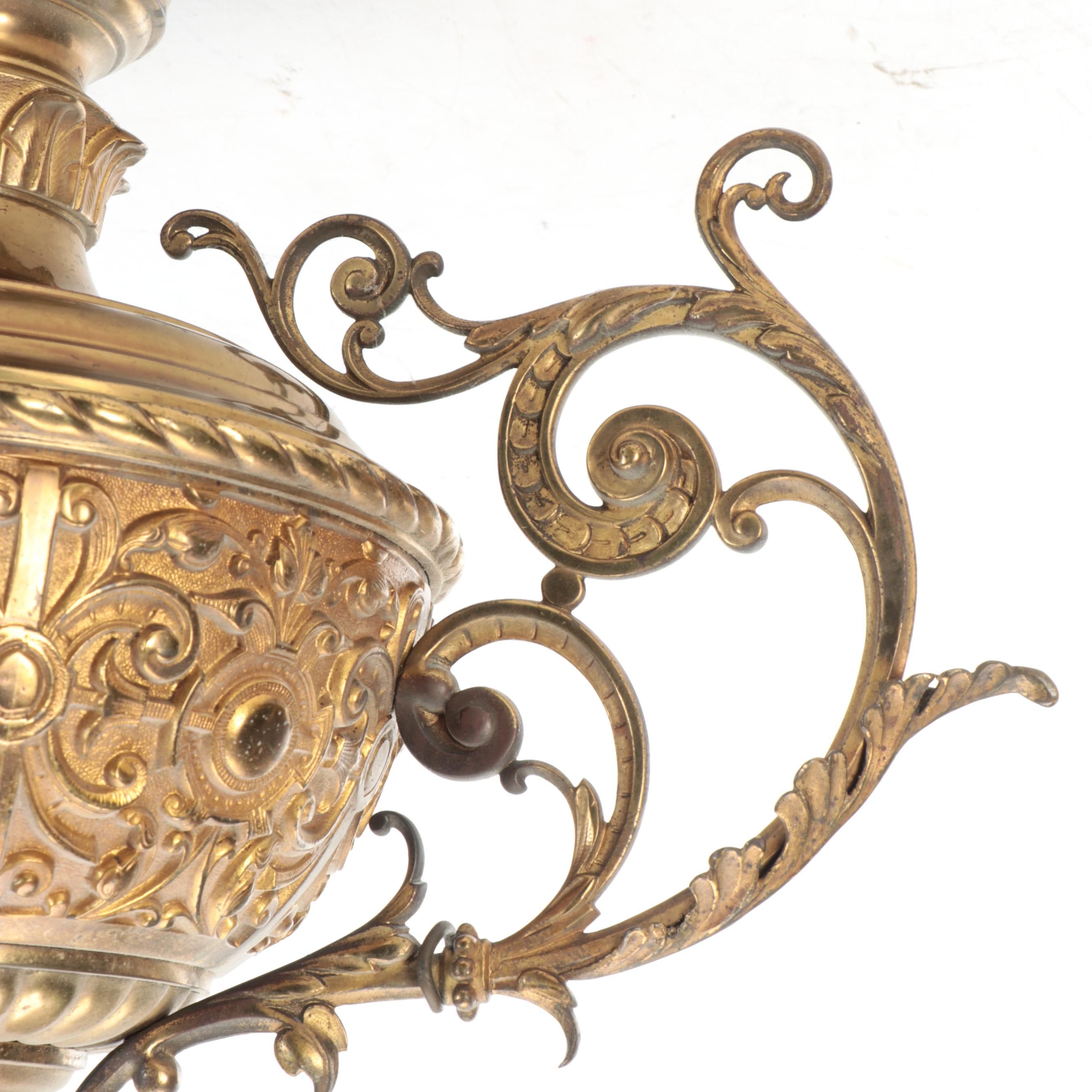 Victorian Aesthetic Movement Ornate Oil Font for Pulldown Library Lamp