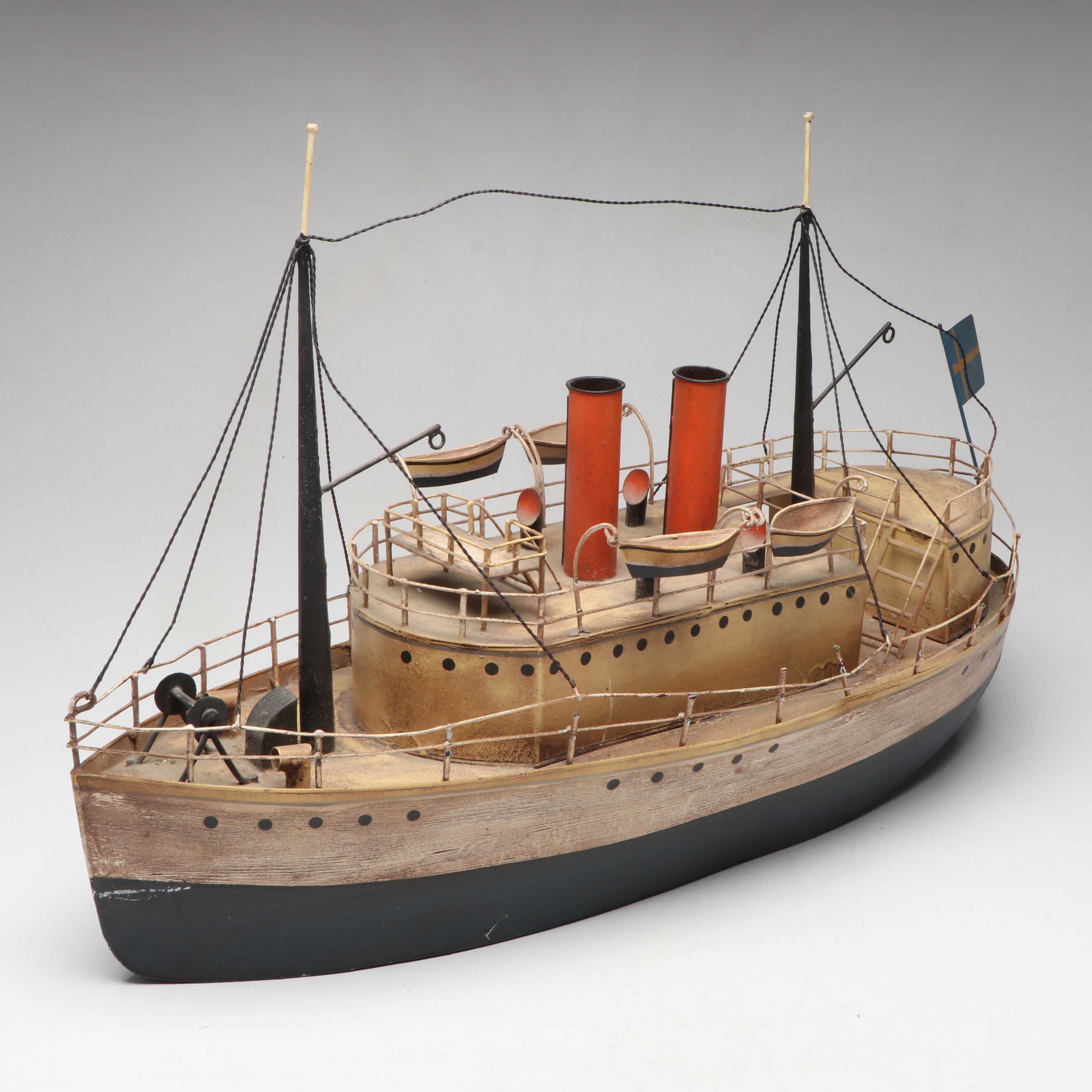 Hand-Painted Metal Swedish Steamship Model