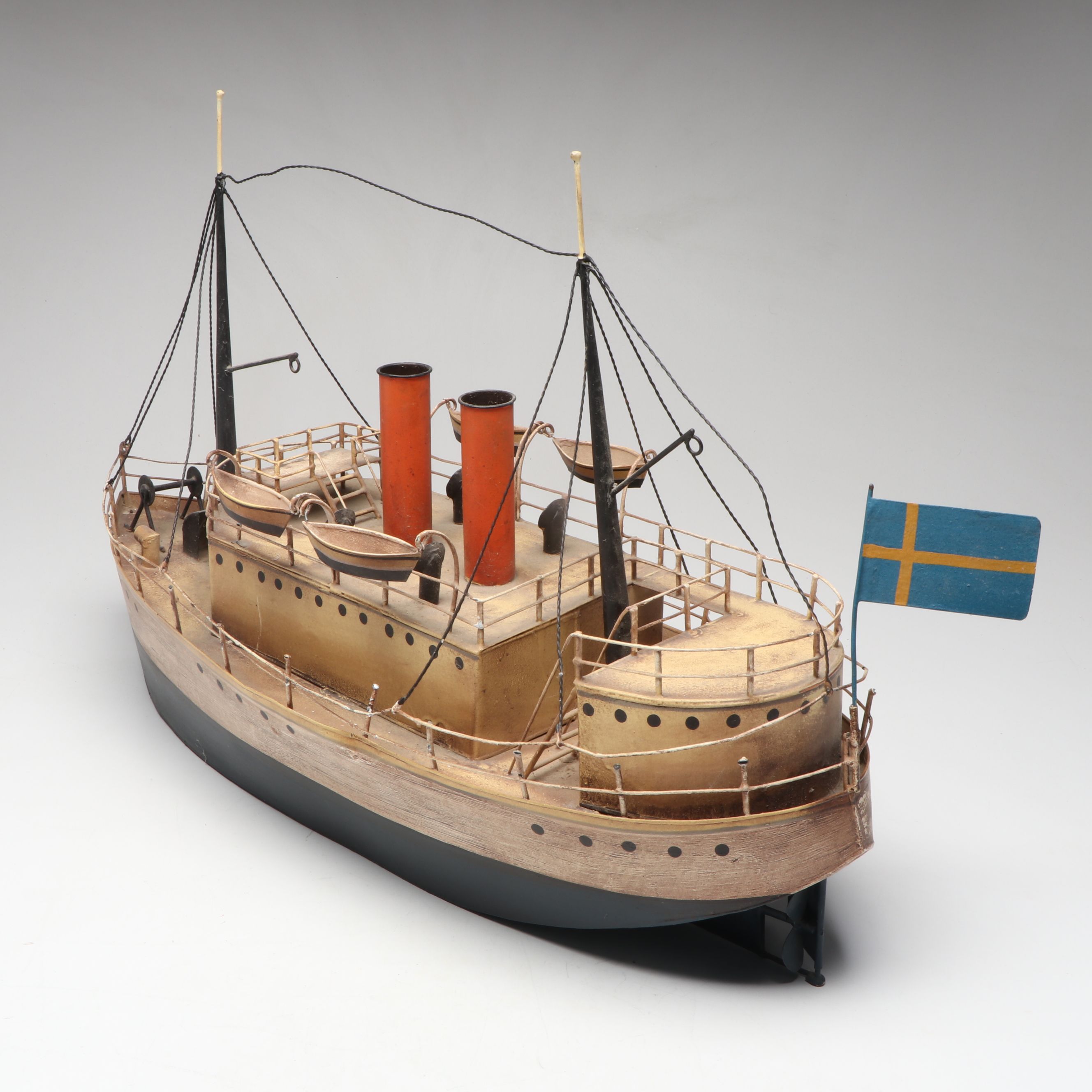 Hand-Painted Metal Swedish Steamship Model