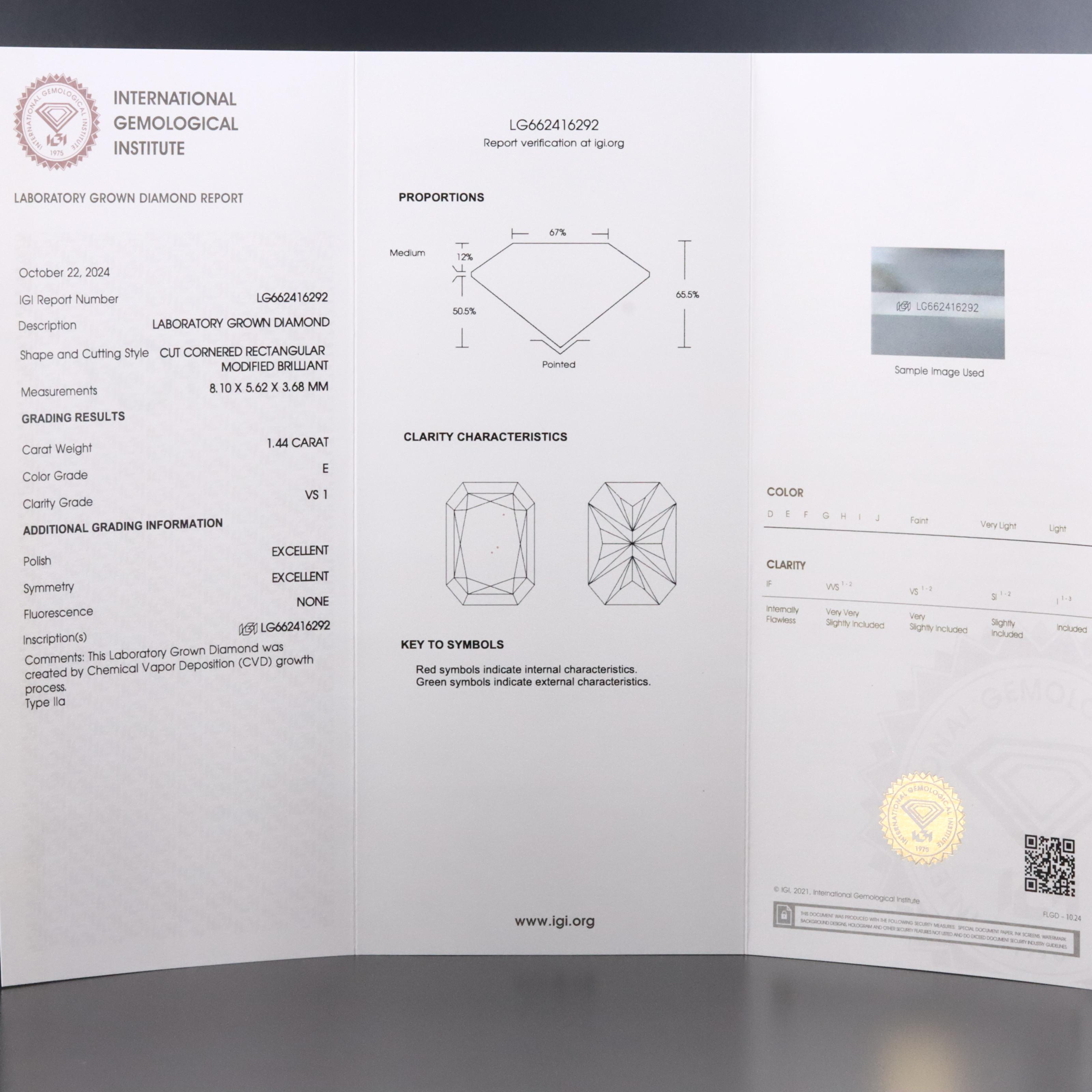 Loose 1.44 CT Lab Grown Diamond with IGI Report