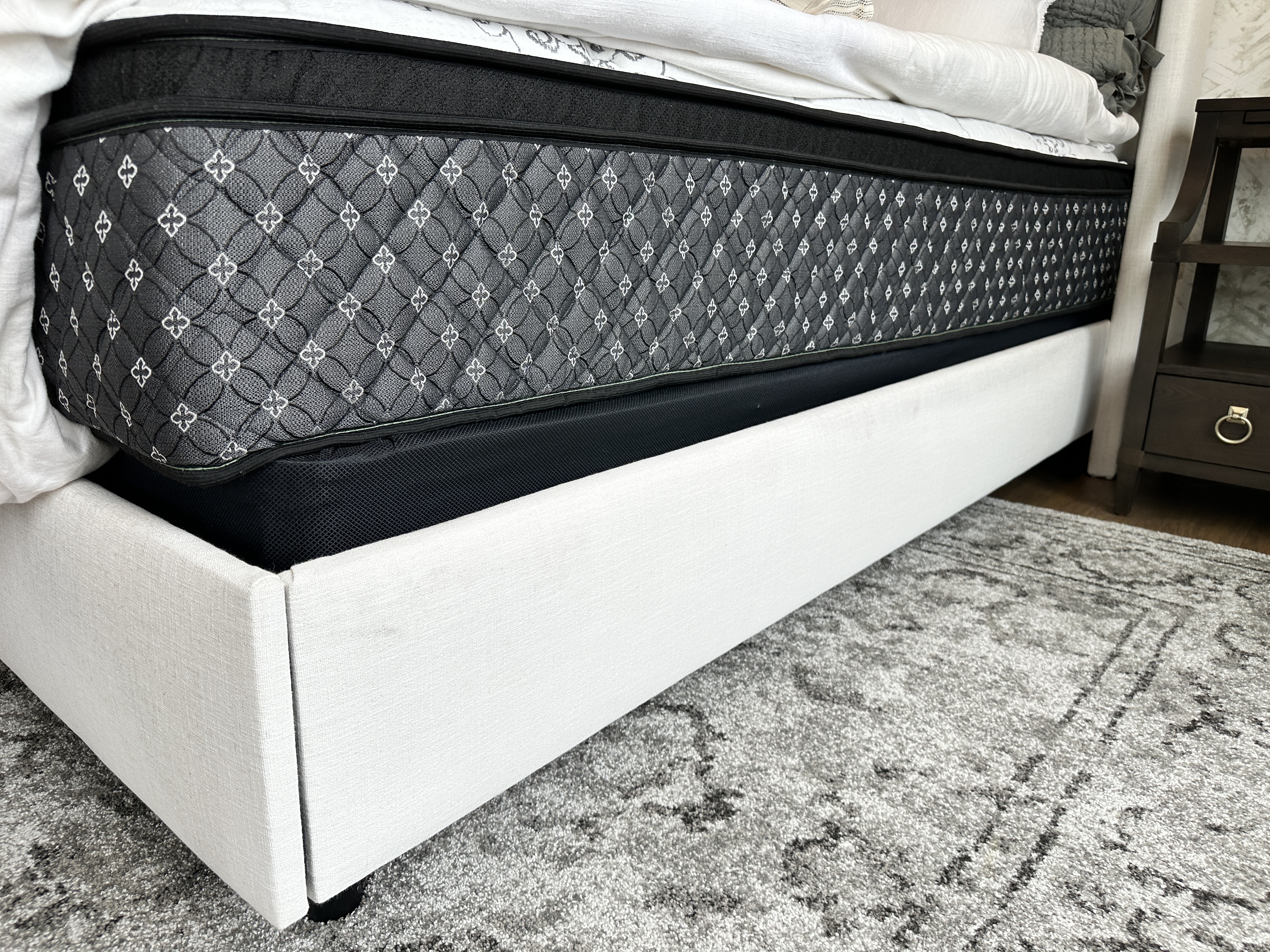 Contemporary Channel-Tufted Upholstered King Size Bed and Bedding