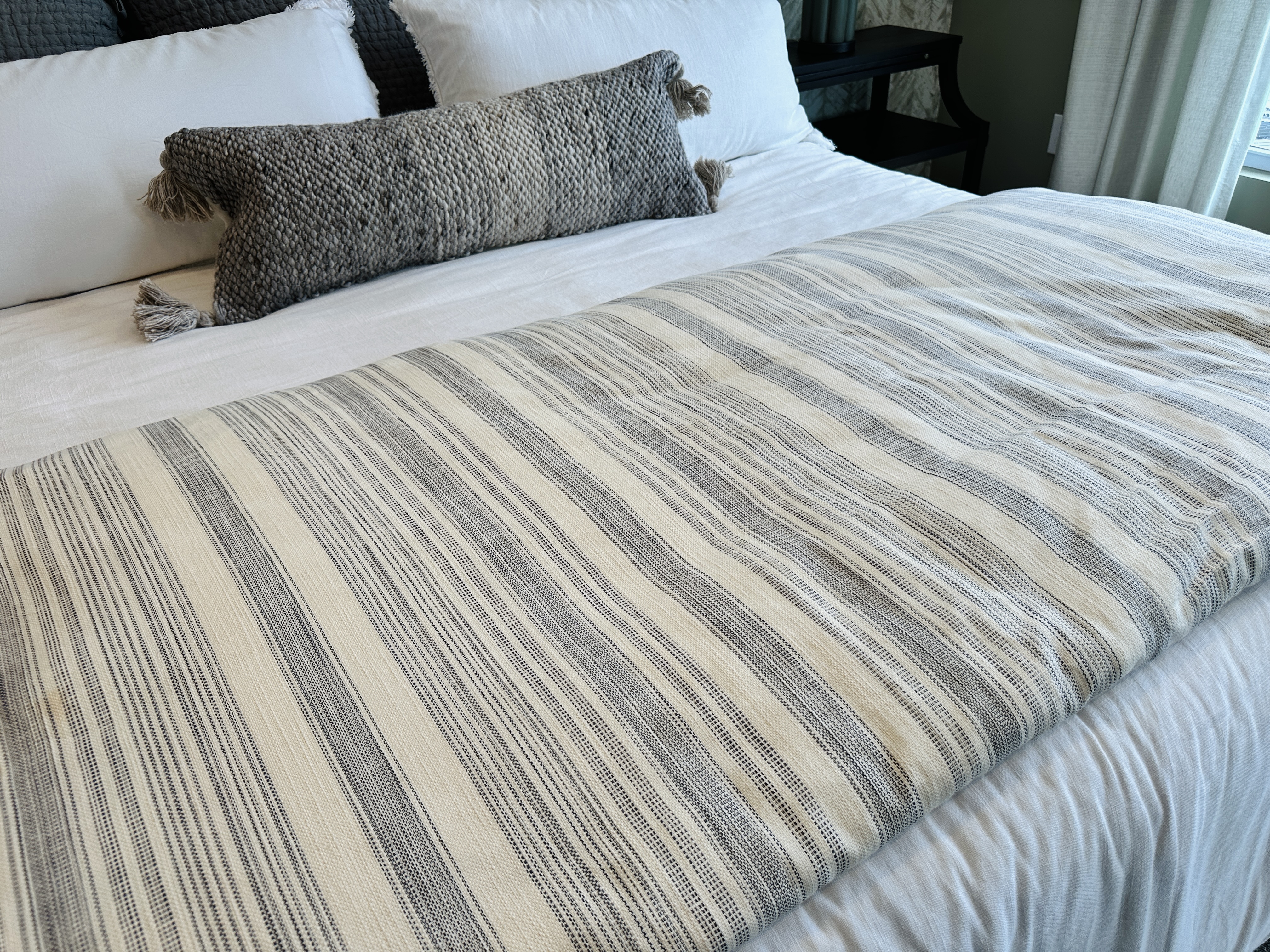 Contemporary Channel-Tufted Upholstered King Size Bed and Bedding