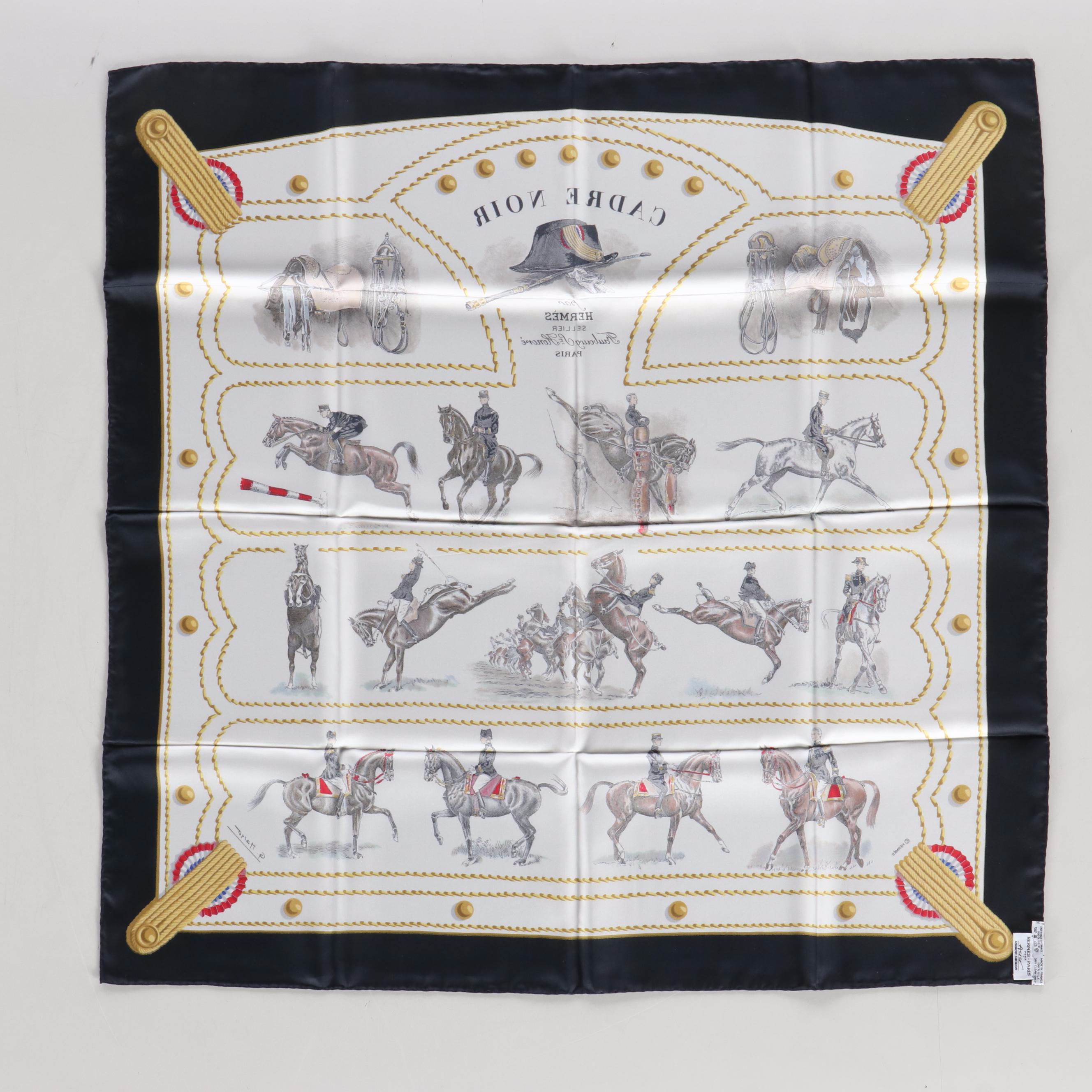 Hermès "Cadre Noir" Scarf 90 in Silk Twill with Box