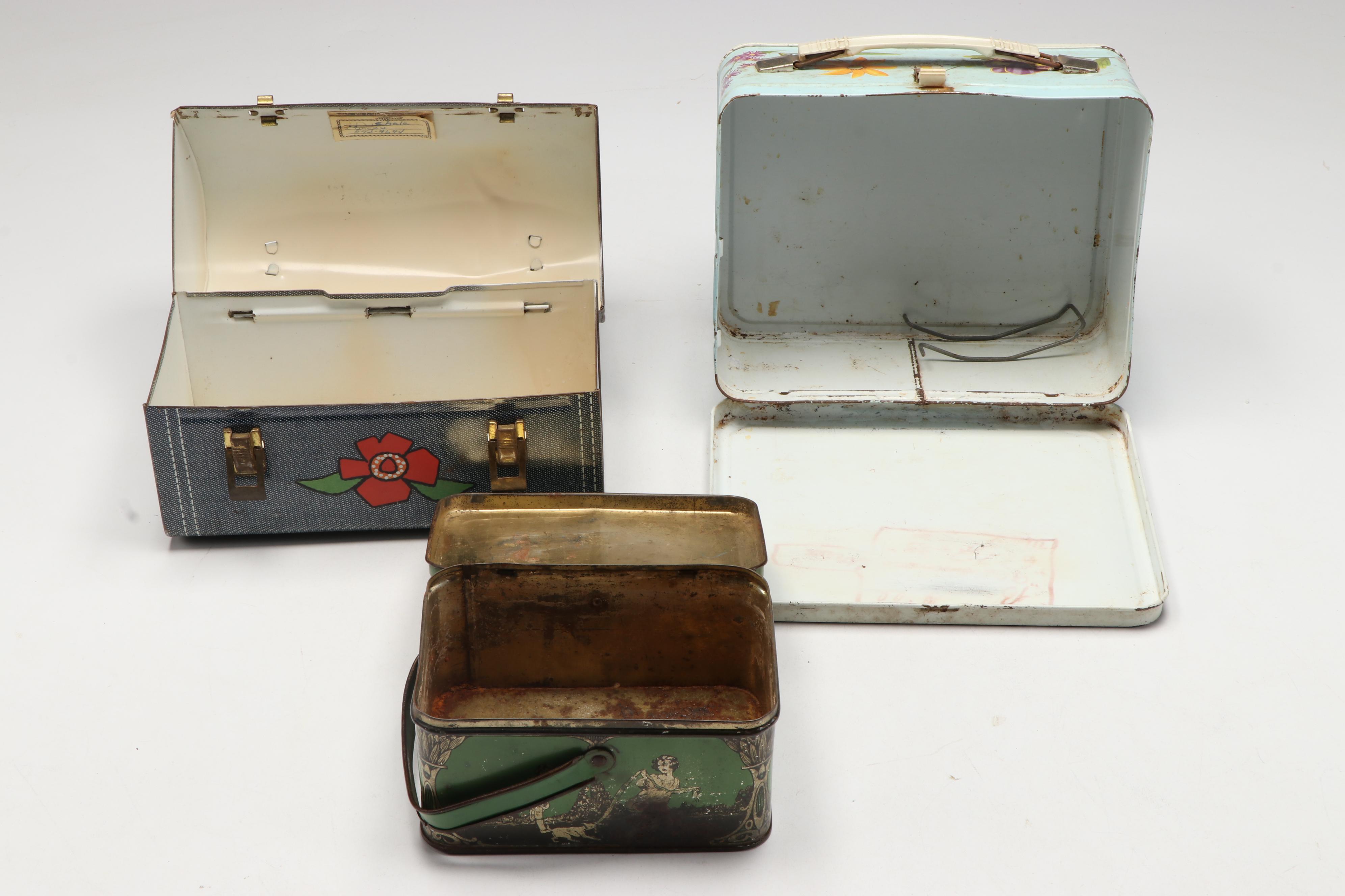 King-Seely Thermos Co. Corsage Lunchbox with Other Metal Lunchboxes