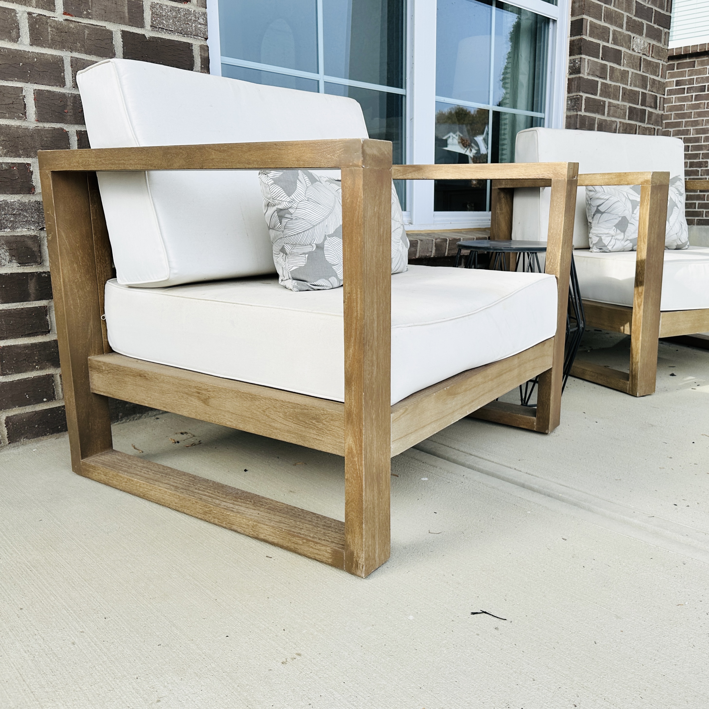 Pair of Teak Patio Lounge Chairs with Metal Accent Table