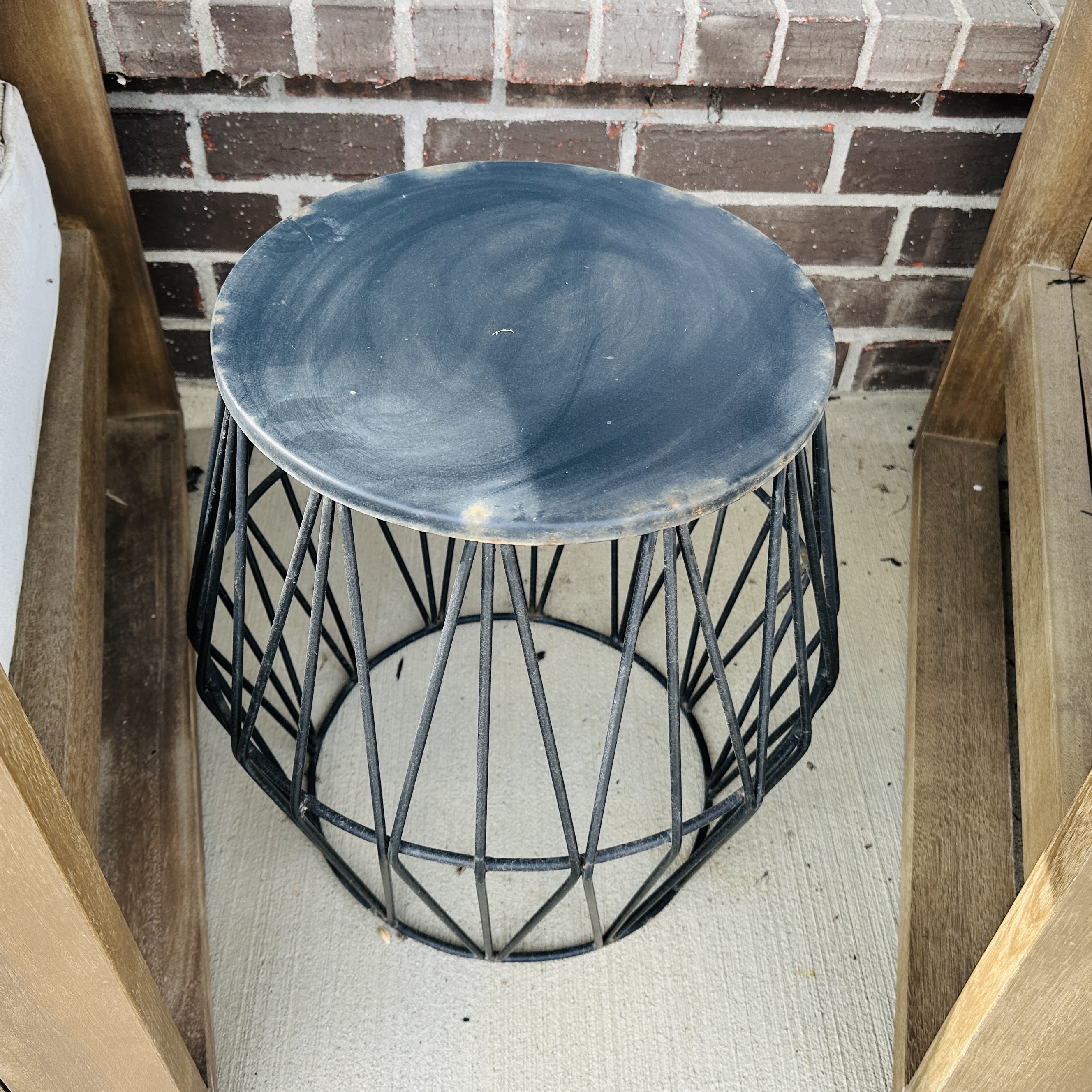 Pair of Teak Patio Lounge Chairs with Metal Accent Table