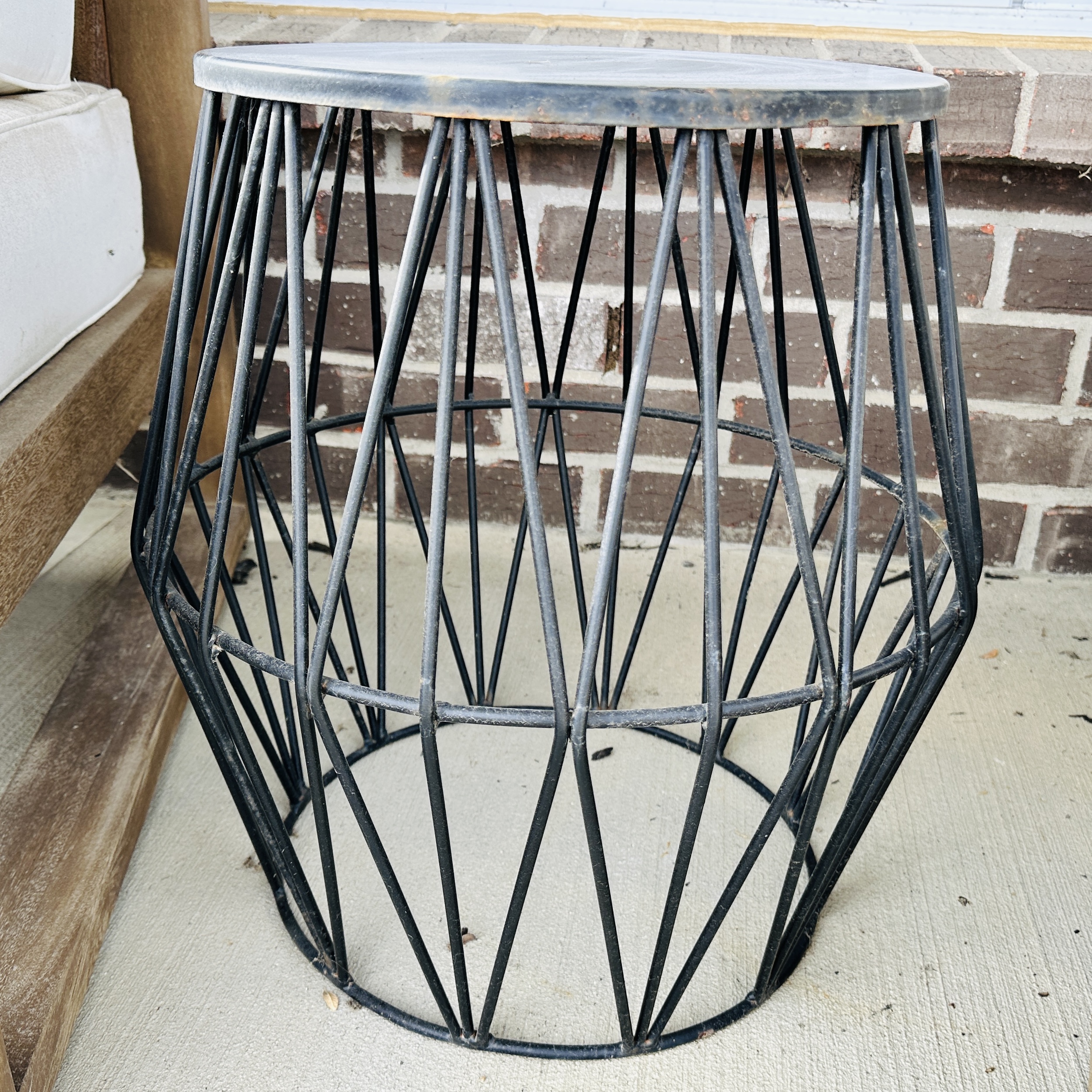 Pair of Teak Patio Lounge Chairs with Metal Accent Table