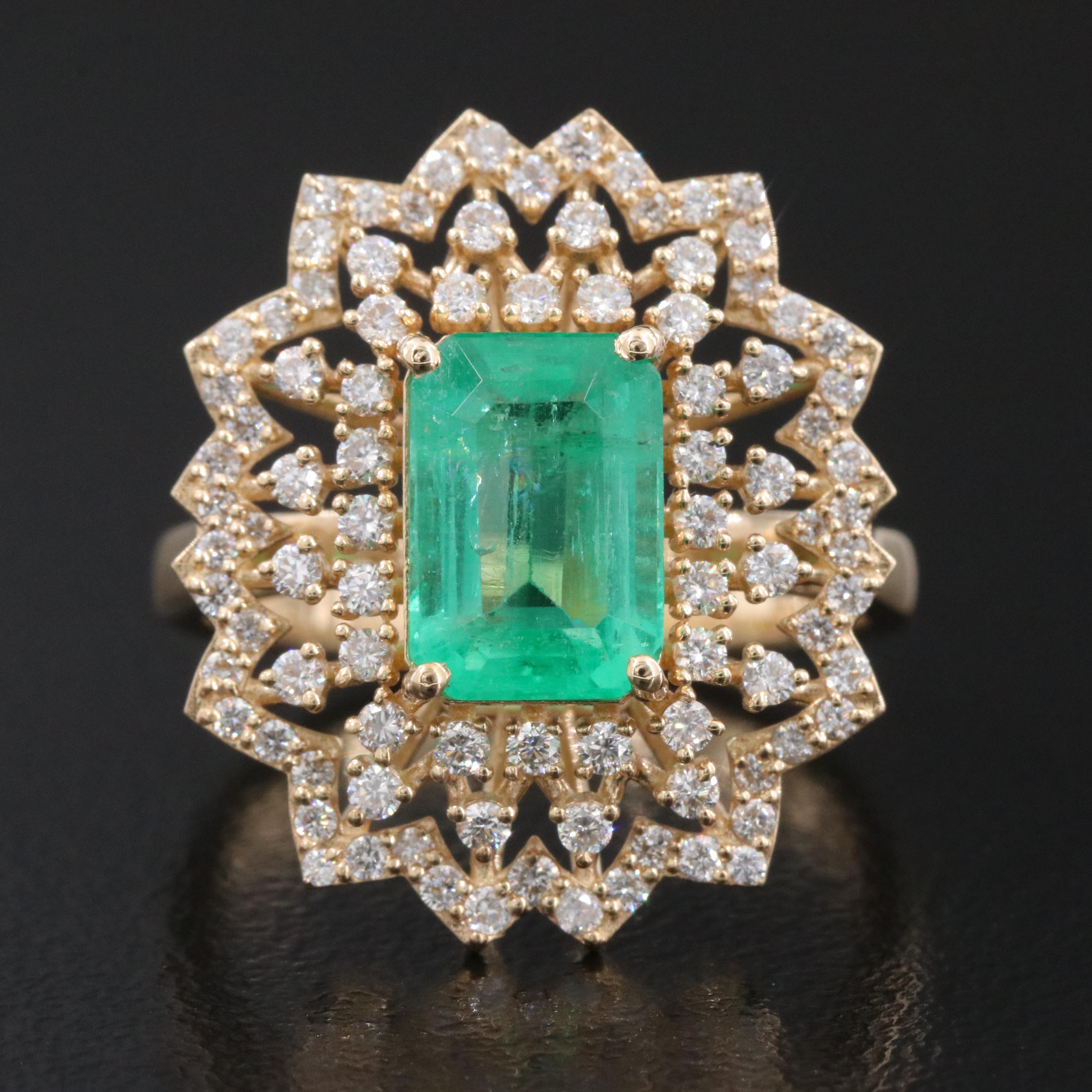 18K 1.71 CT Emerald and Diamond Ring