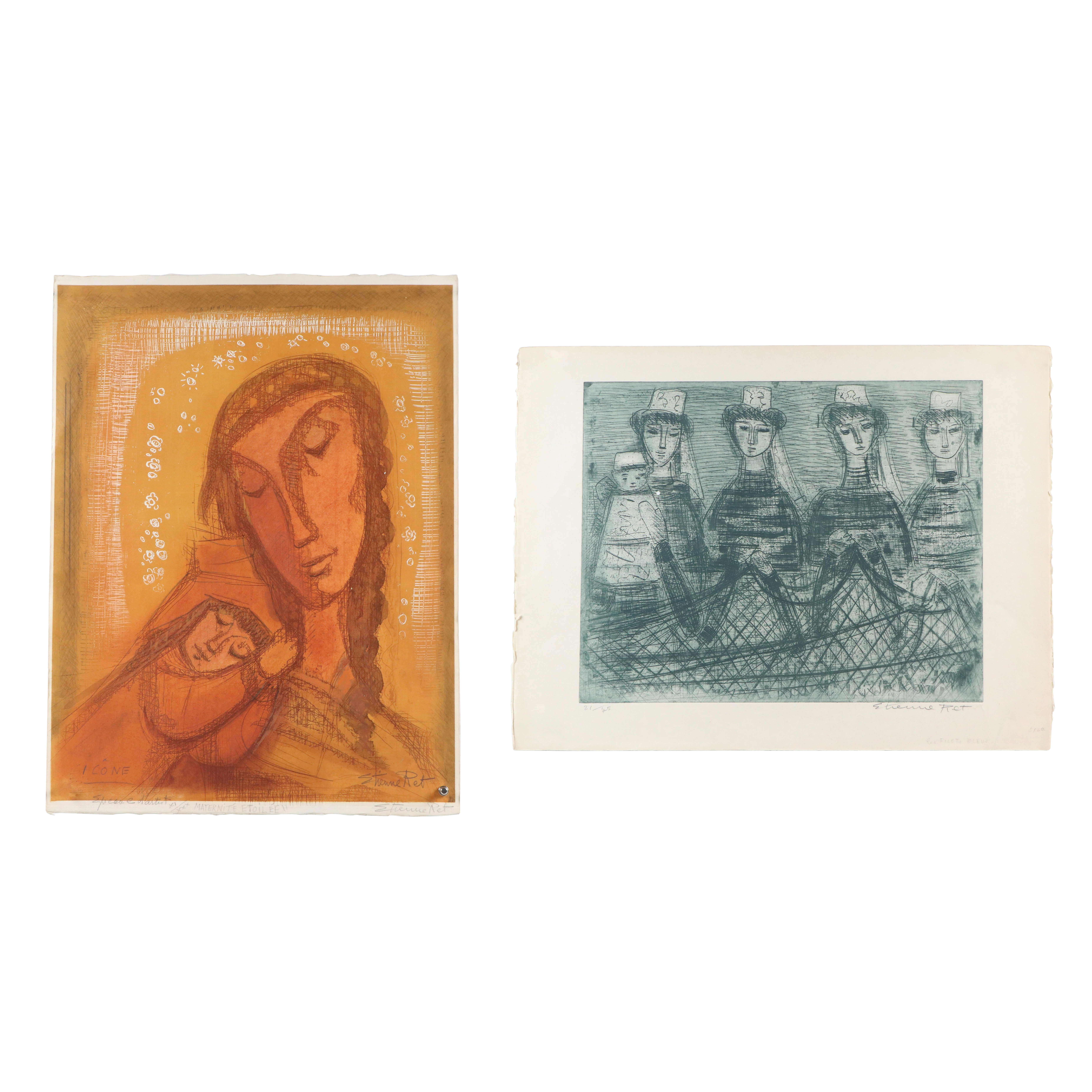 Etienne Ret Etchings "Maternité Etoilée" and Other, Mid-20th Century