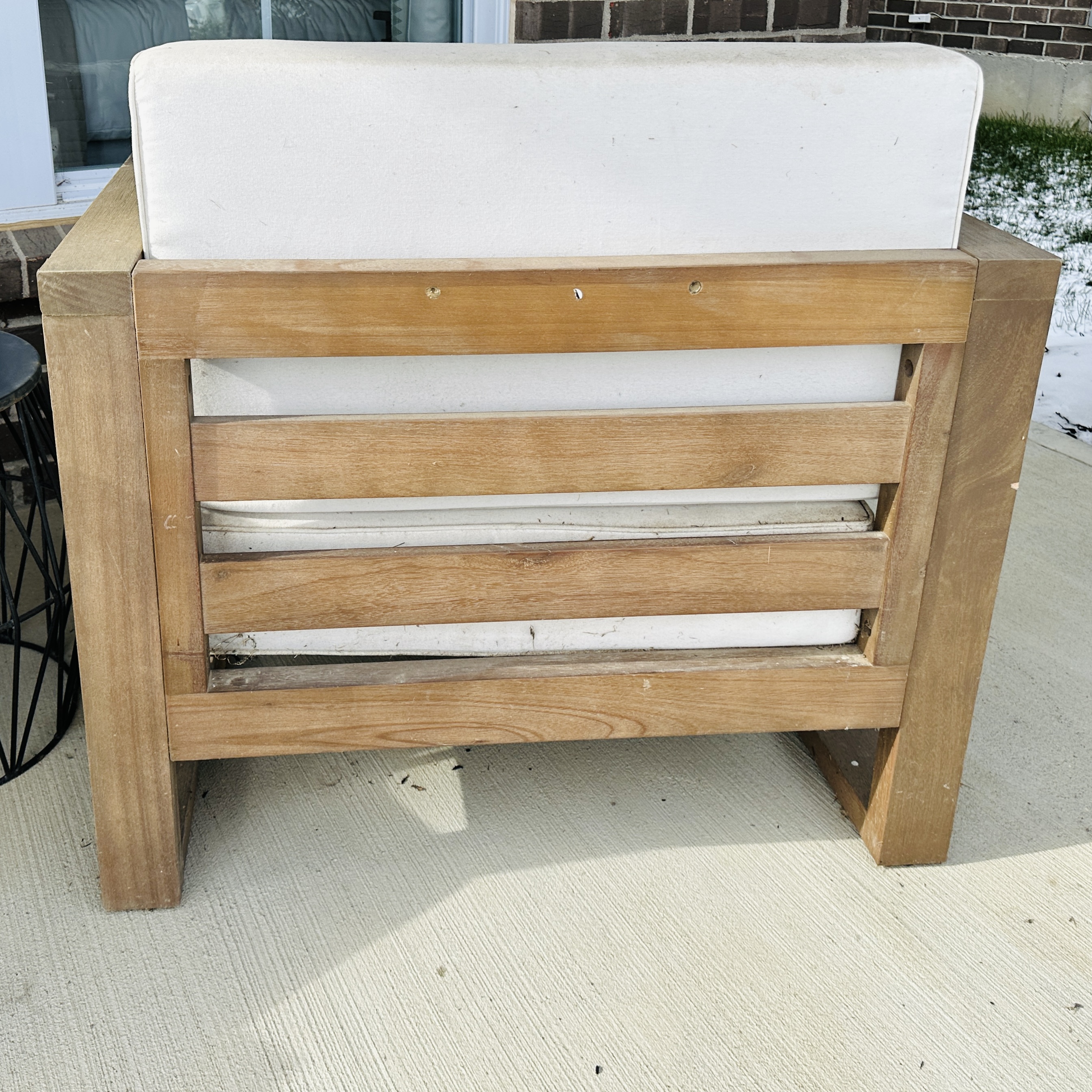 Pair of Teak Patio Lounge Chairs with Metal Accent Table