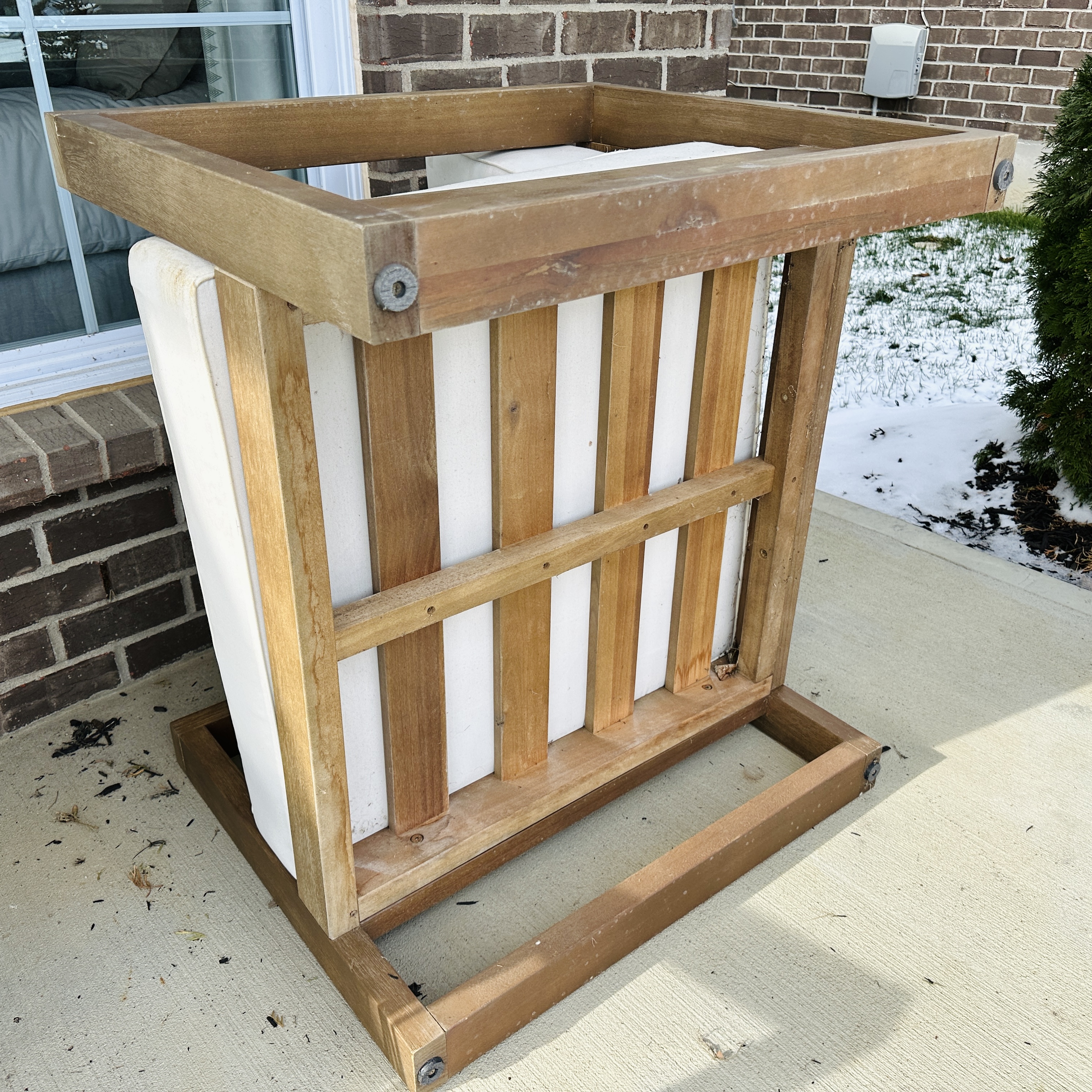 Pair of Teak Patio Lounge Chairs with Metal Accent Table