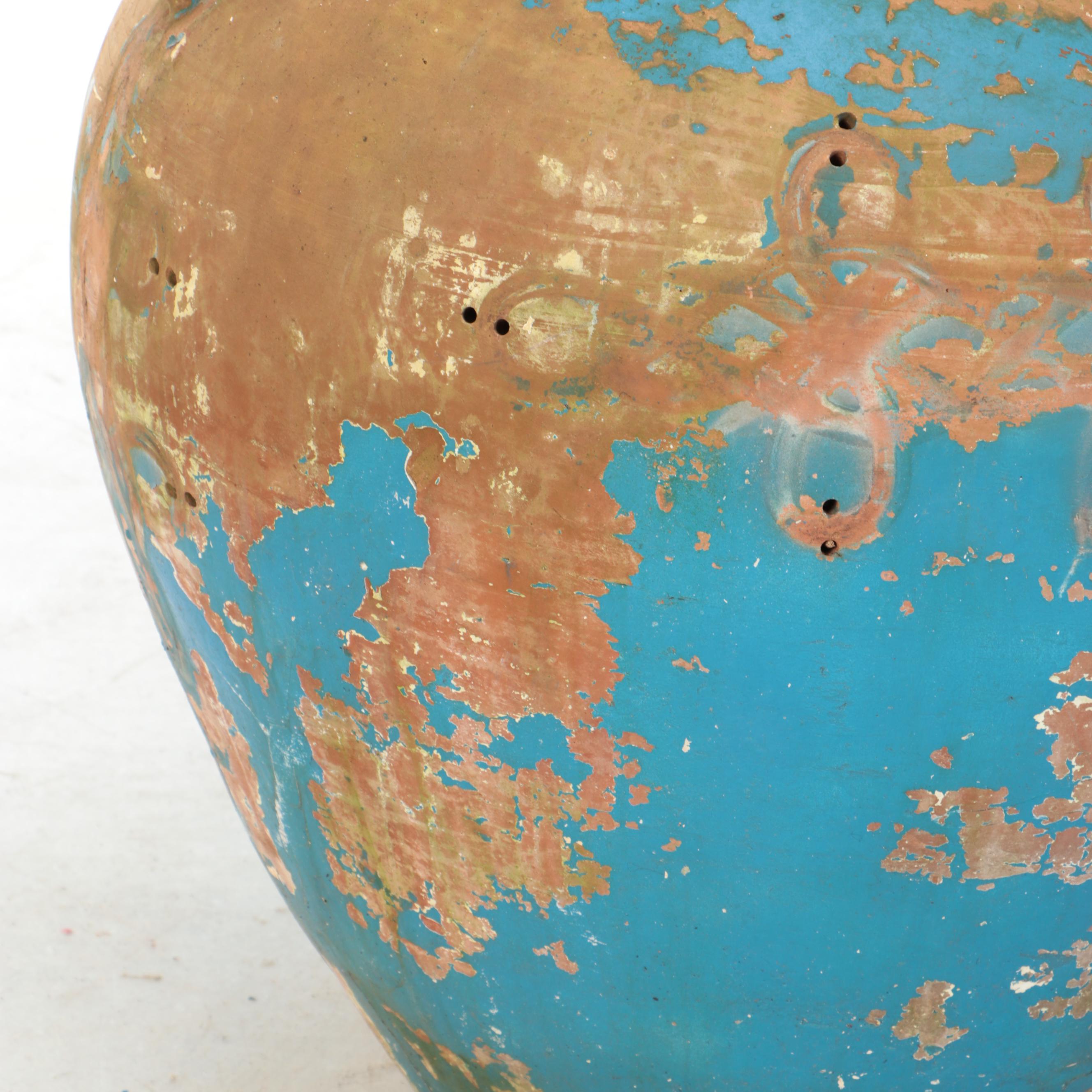 Asian Style Blue Glazed Terracotta Martaban Jar