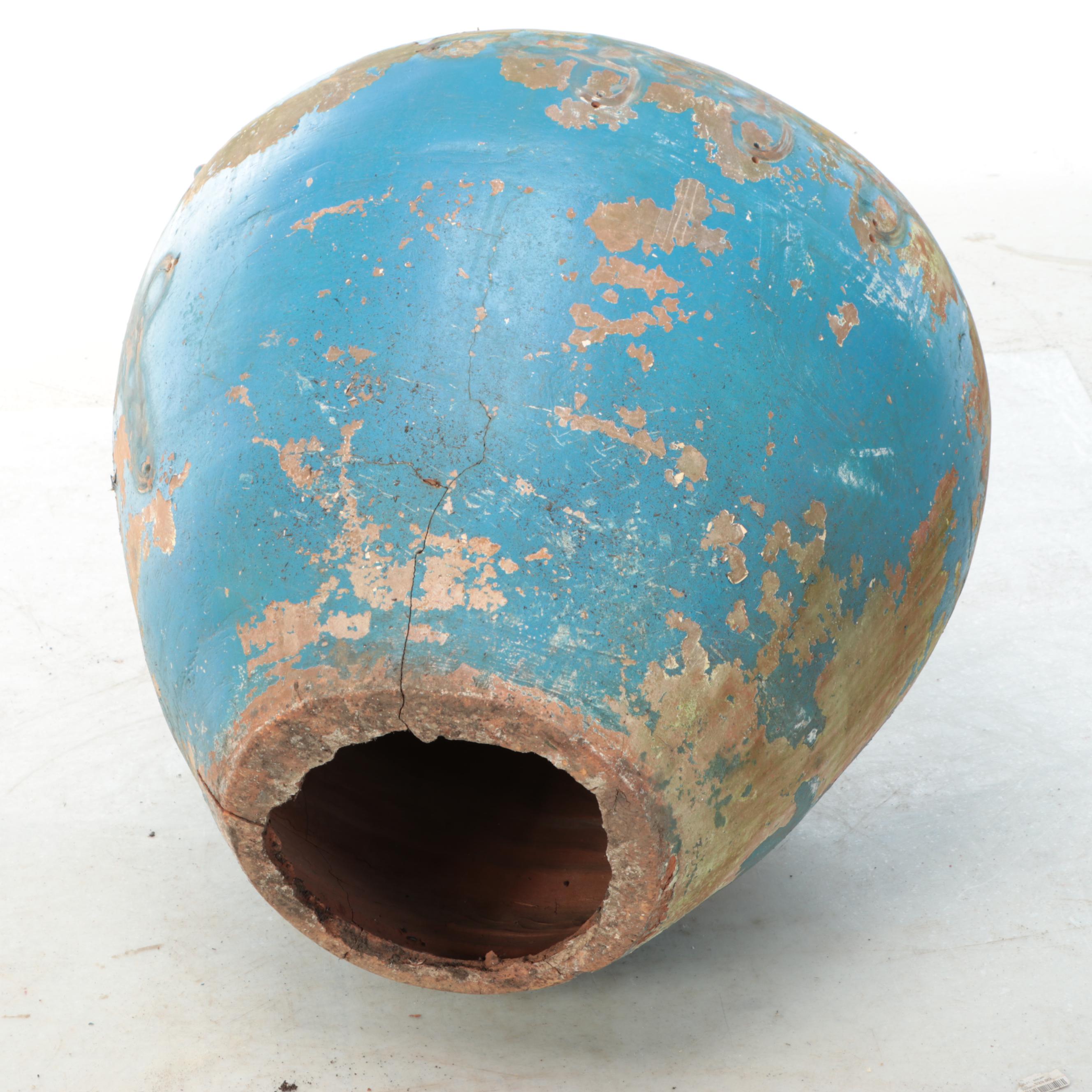 Asian Style Blue Glazed Terracotta Martaban Jar