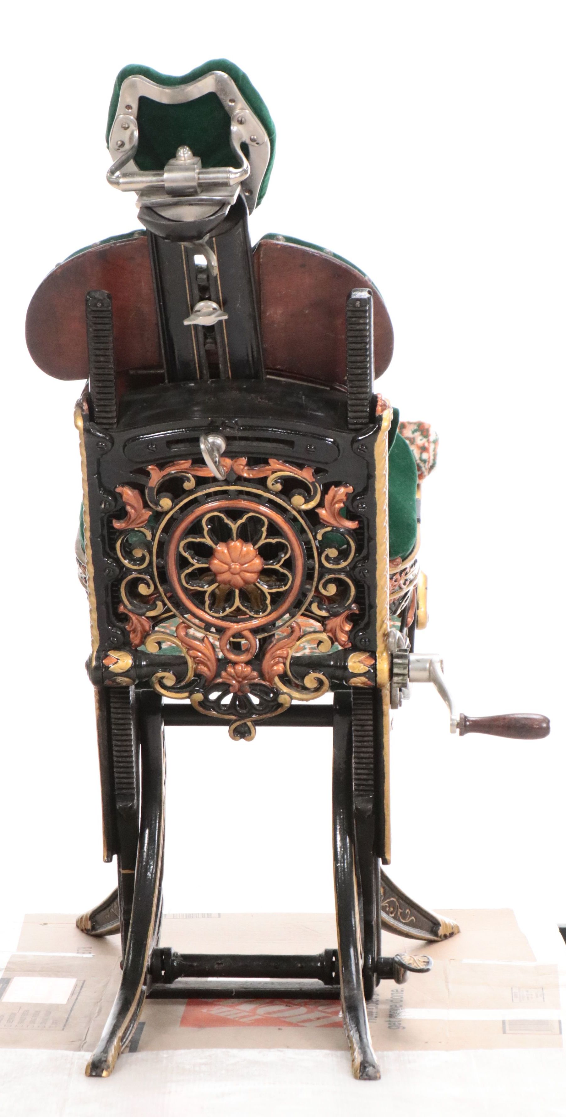 Antique Enameled Cast Iron Dental Chair, Pulley Lamp, Foot-Powered Drill & Tray