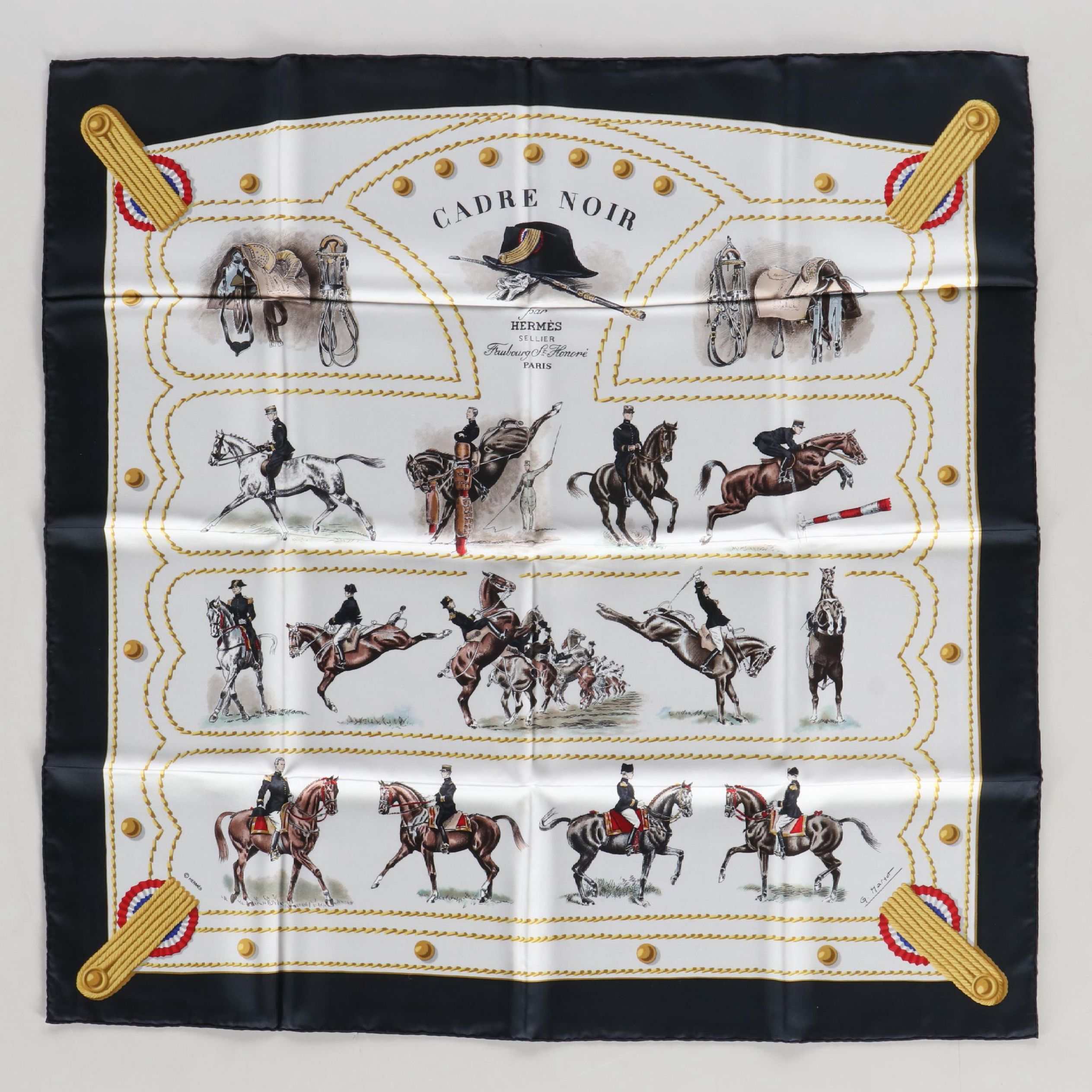 Hermès "Cadre Noir" Scarf 90 in Silk Twill with Box