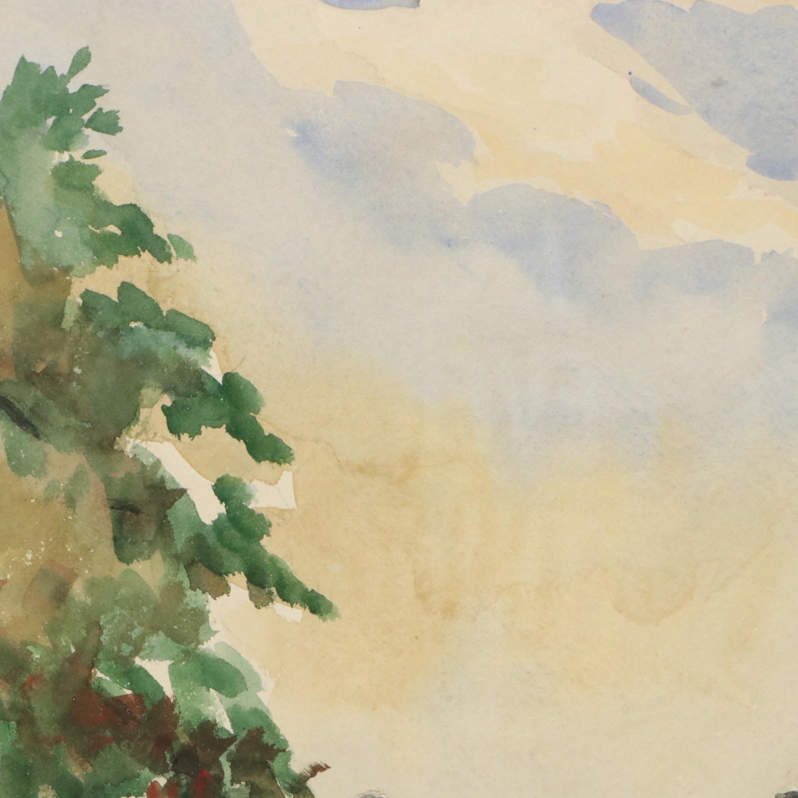 Louise Wilkinson Watercolor Painting of Gothic Revival Church, 1952