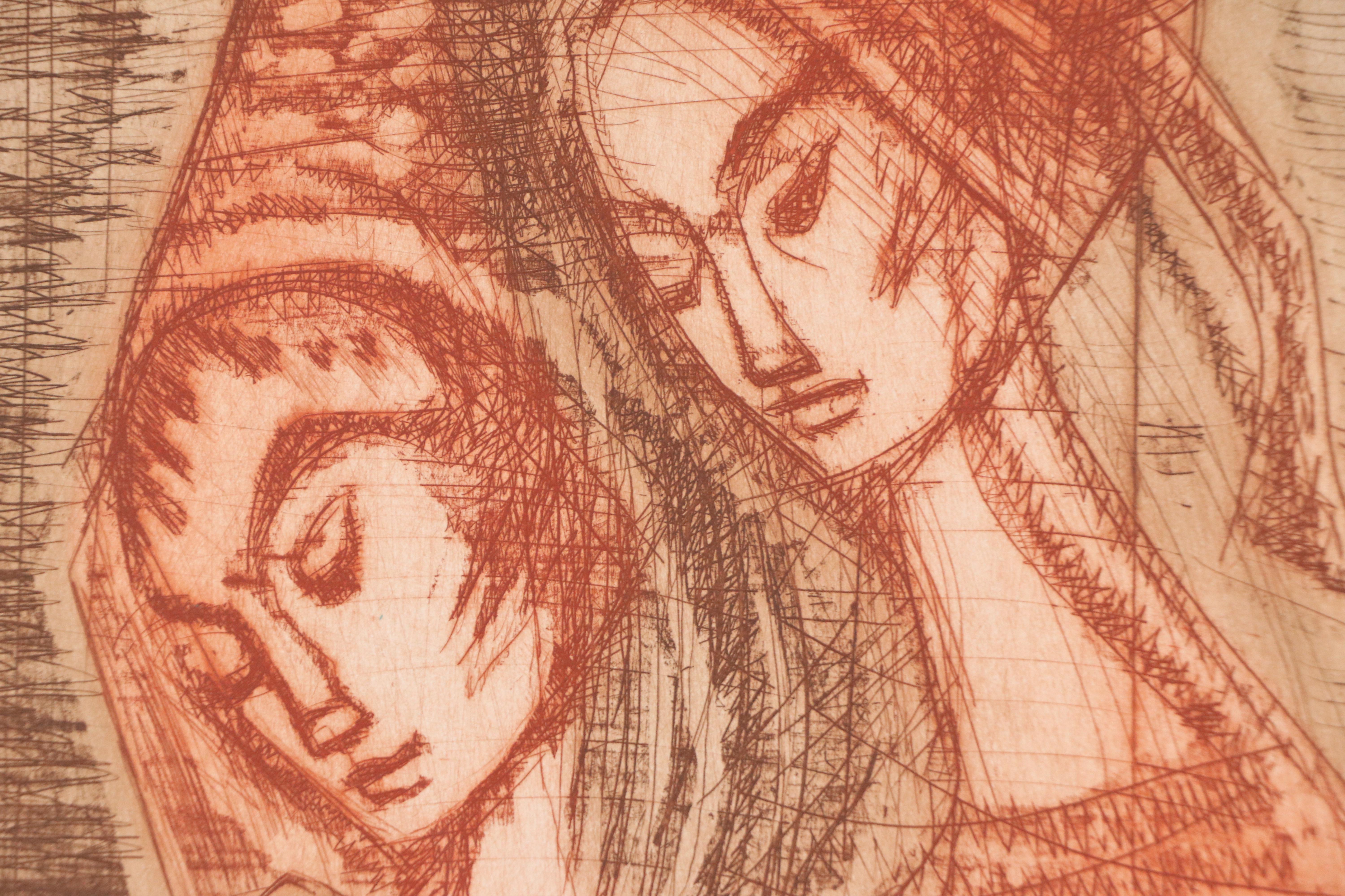 Etienne Ret Watercolor Painting "Lady with Guitar" and Print, Mid-20th Century