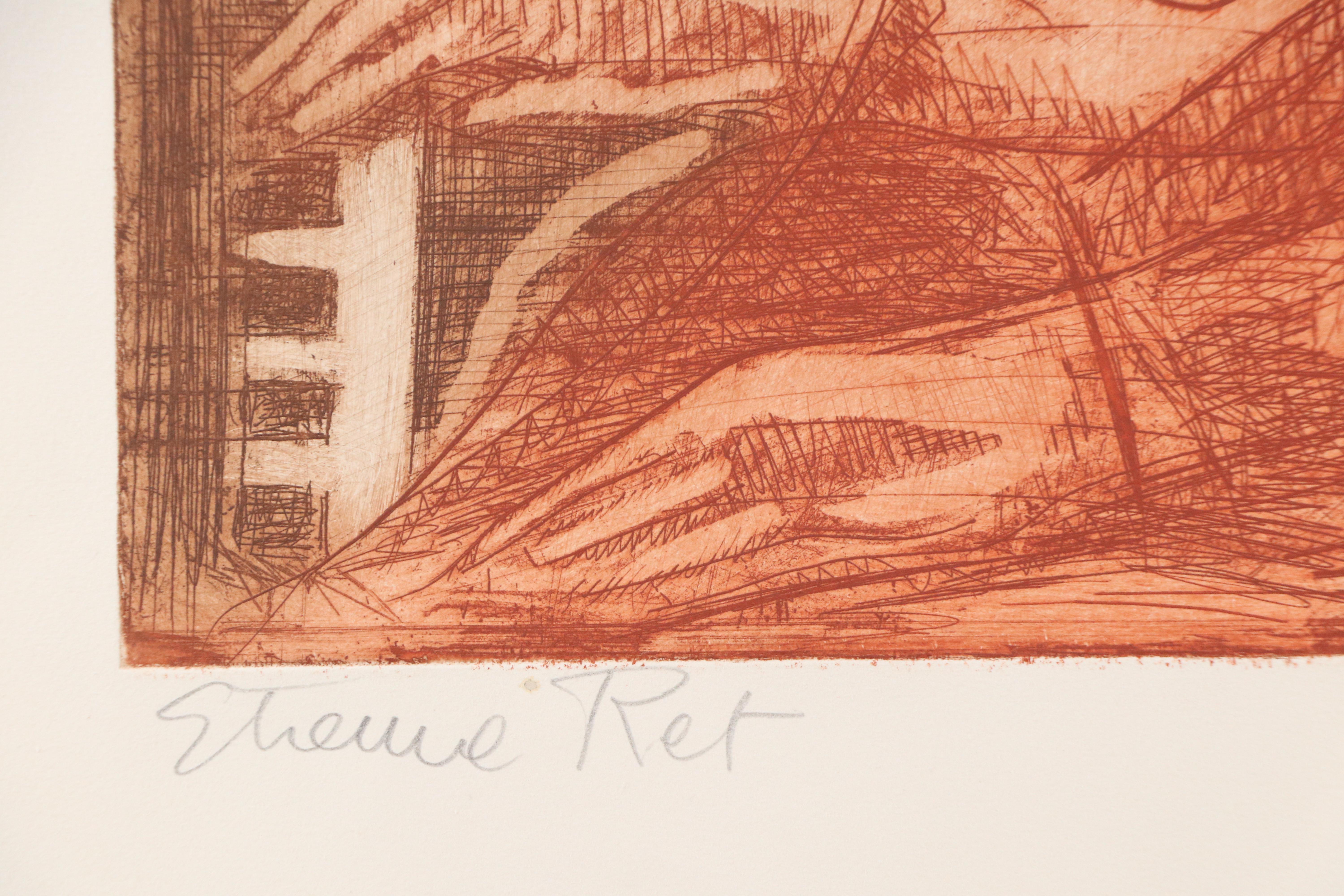 Etienne Ret Watercolor Painting "Lady with Guitar" and Print, Mid-20th Century