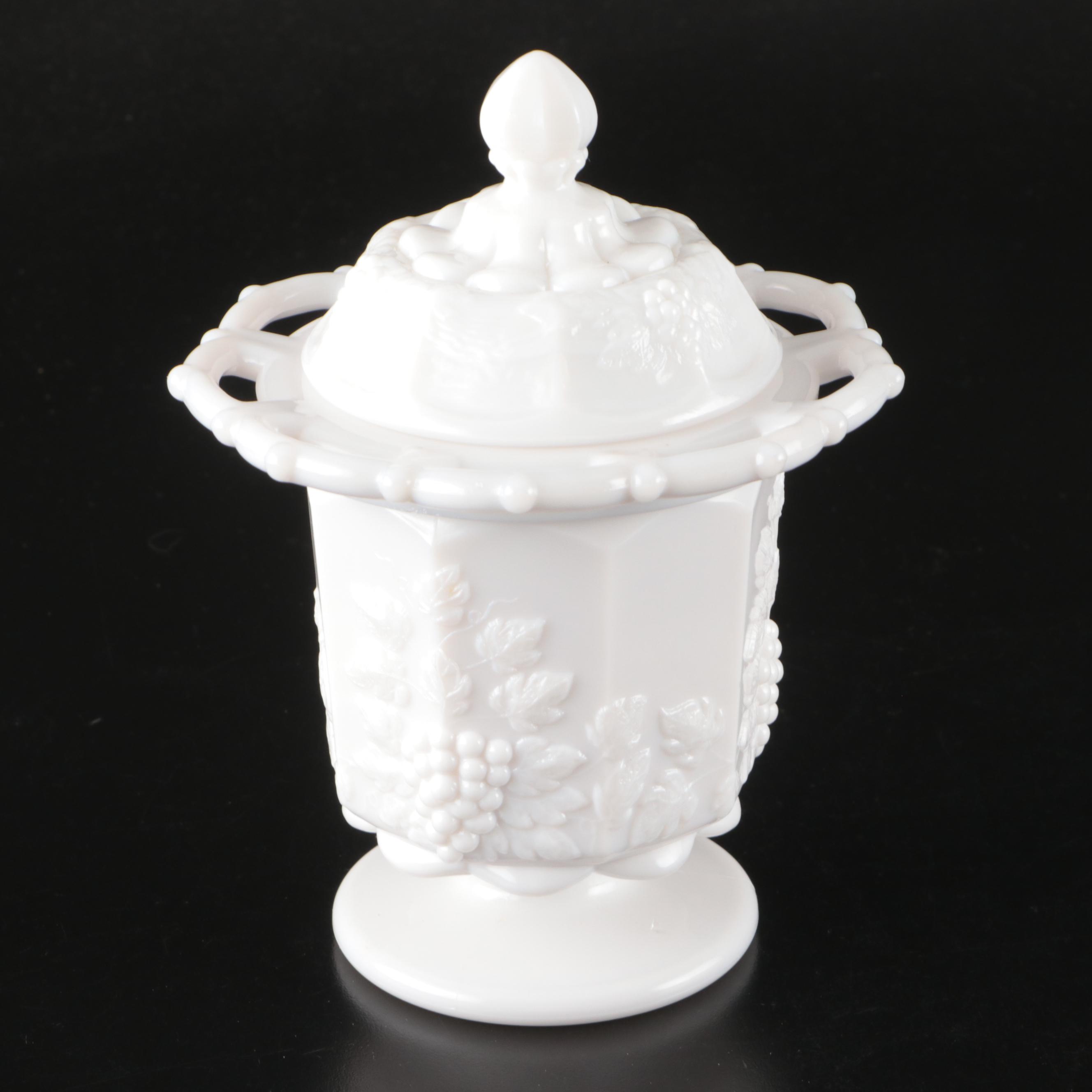 Indiana Glass "Garland" Fruit Bowls with Westmoreland Ivy Balls and Lidded Jar