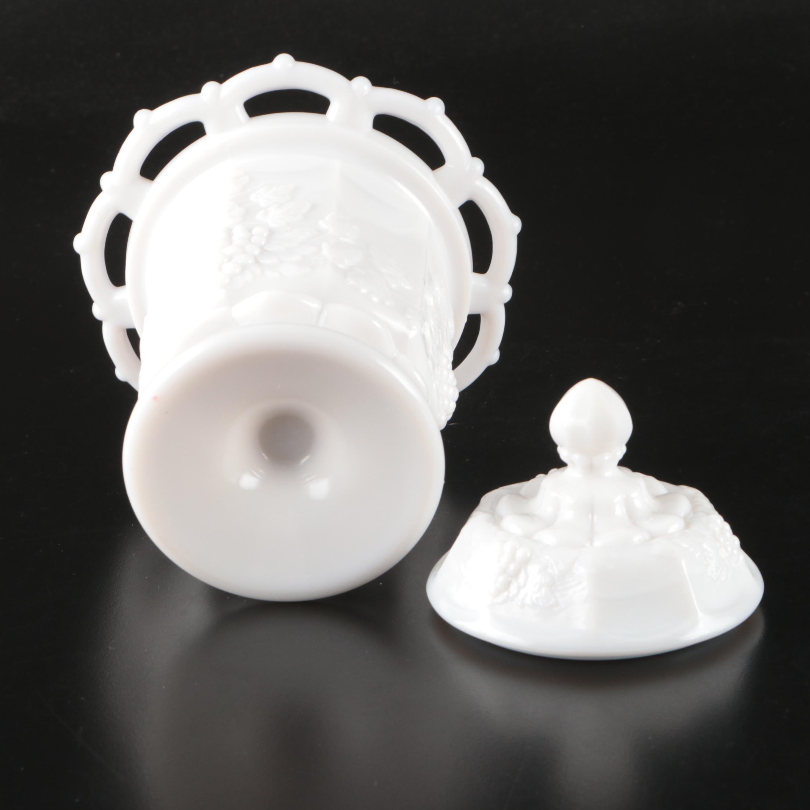 Indiana Glass "Garland" Fruit Bowls with Westmoreland Ivy Balls and Lidded Jar