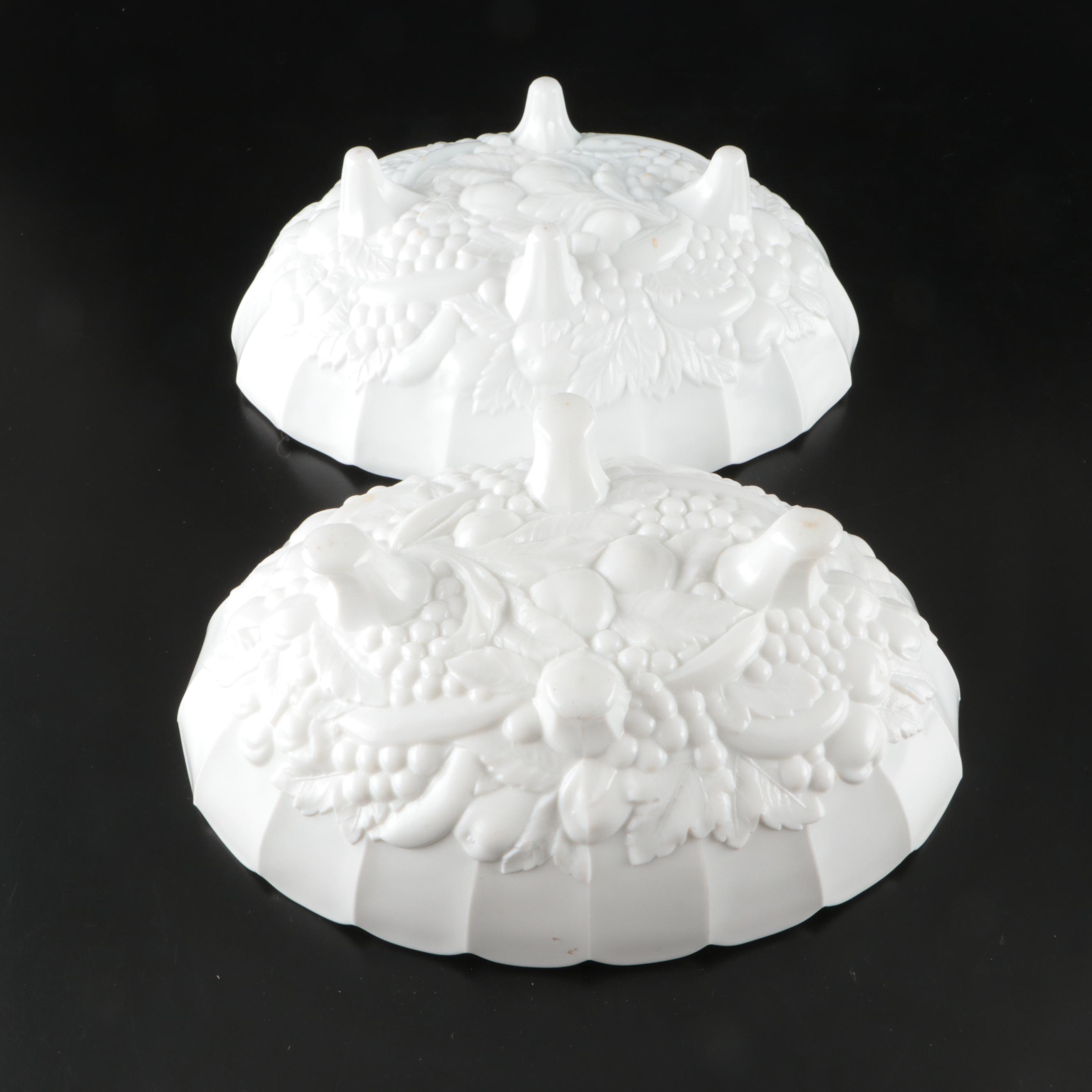 Indiana Glass "Garland" Fruit Bowls with Westmoreland Ivy Balls and Lidded Jar