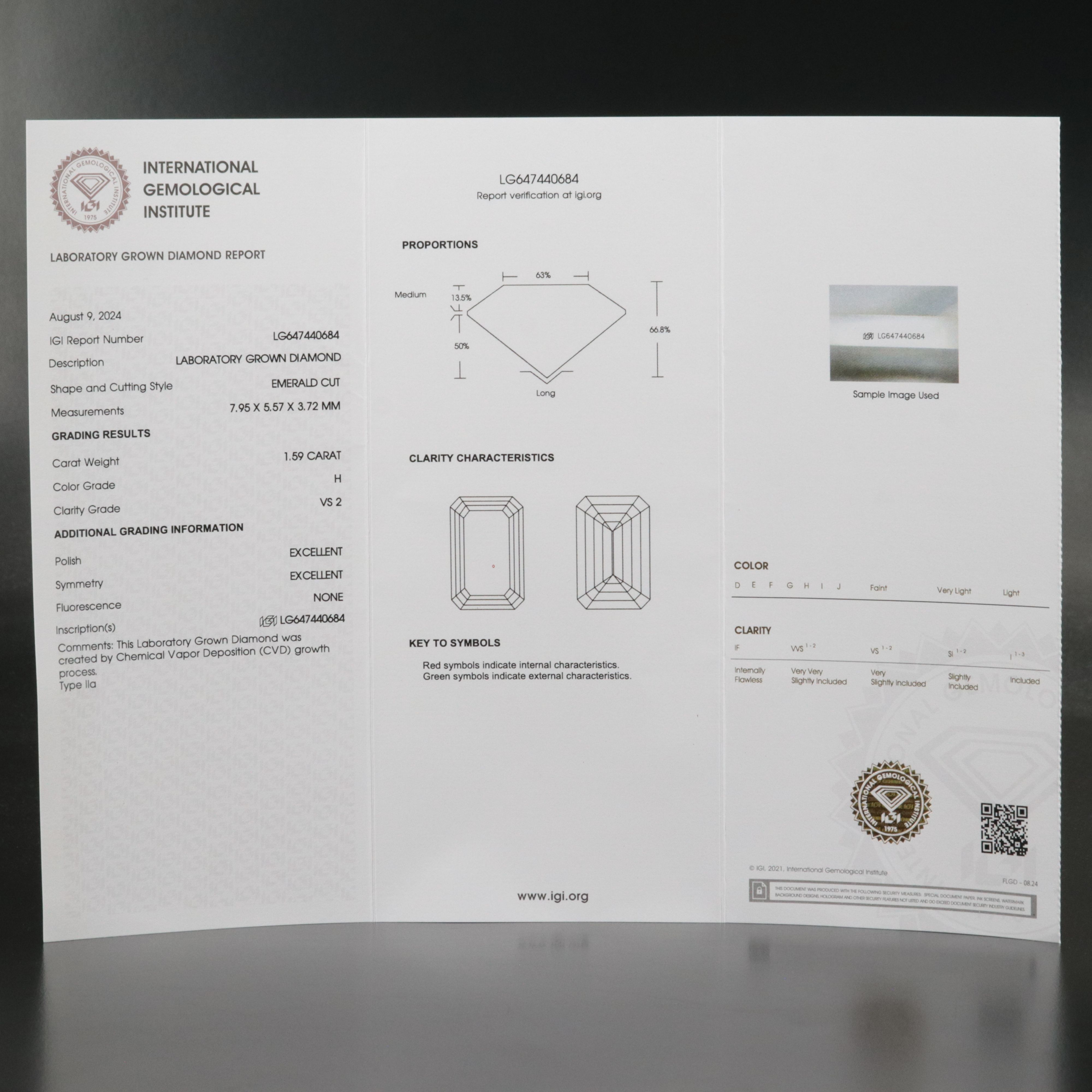 Loose 1.59 CT Lab Grown Diamond with IGI Report