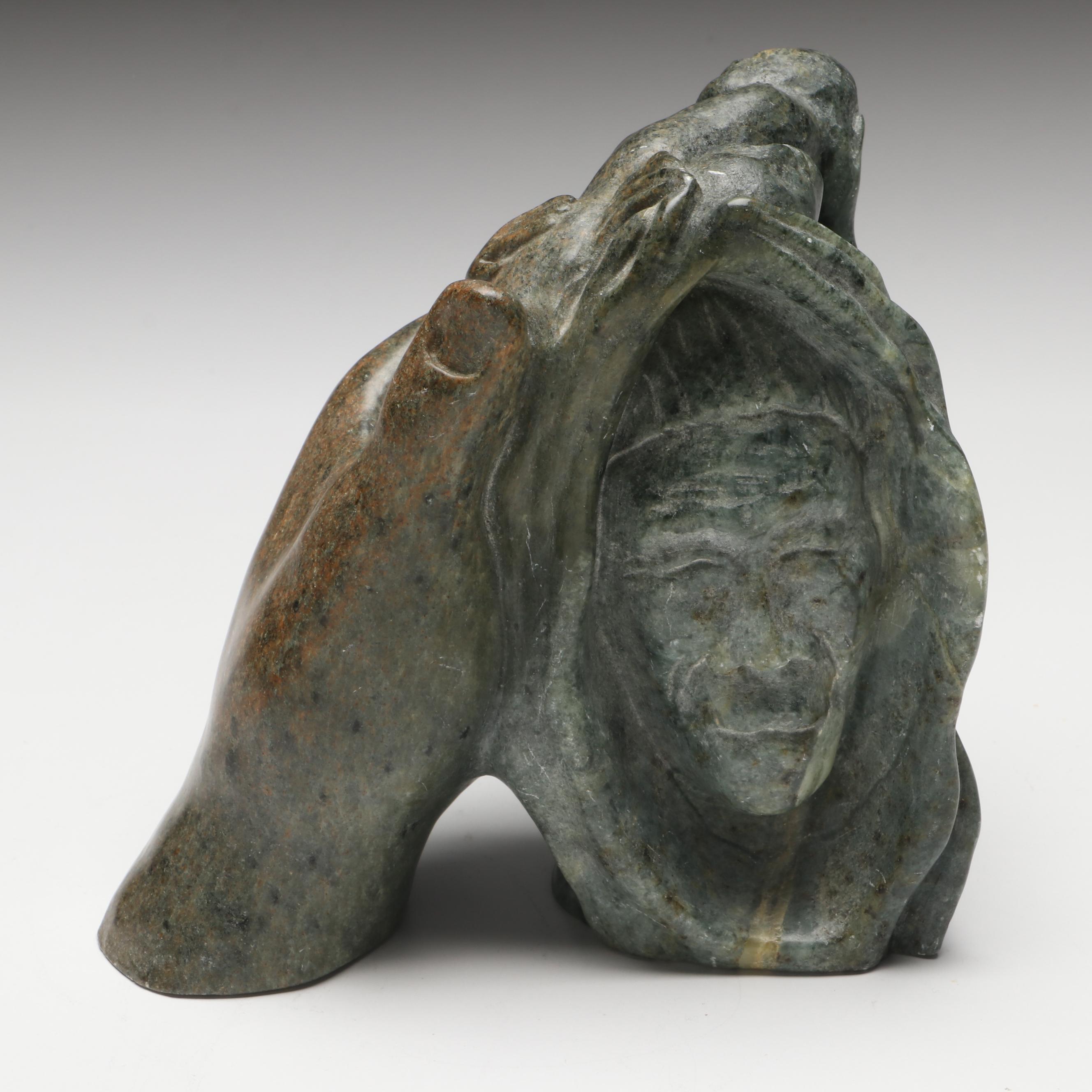 Eli Nasogaluak Inuit Carved Soapstone Sculpture