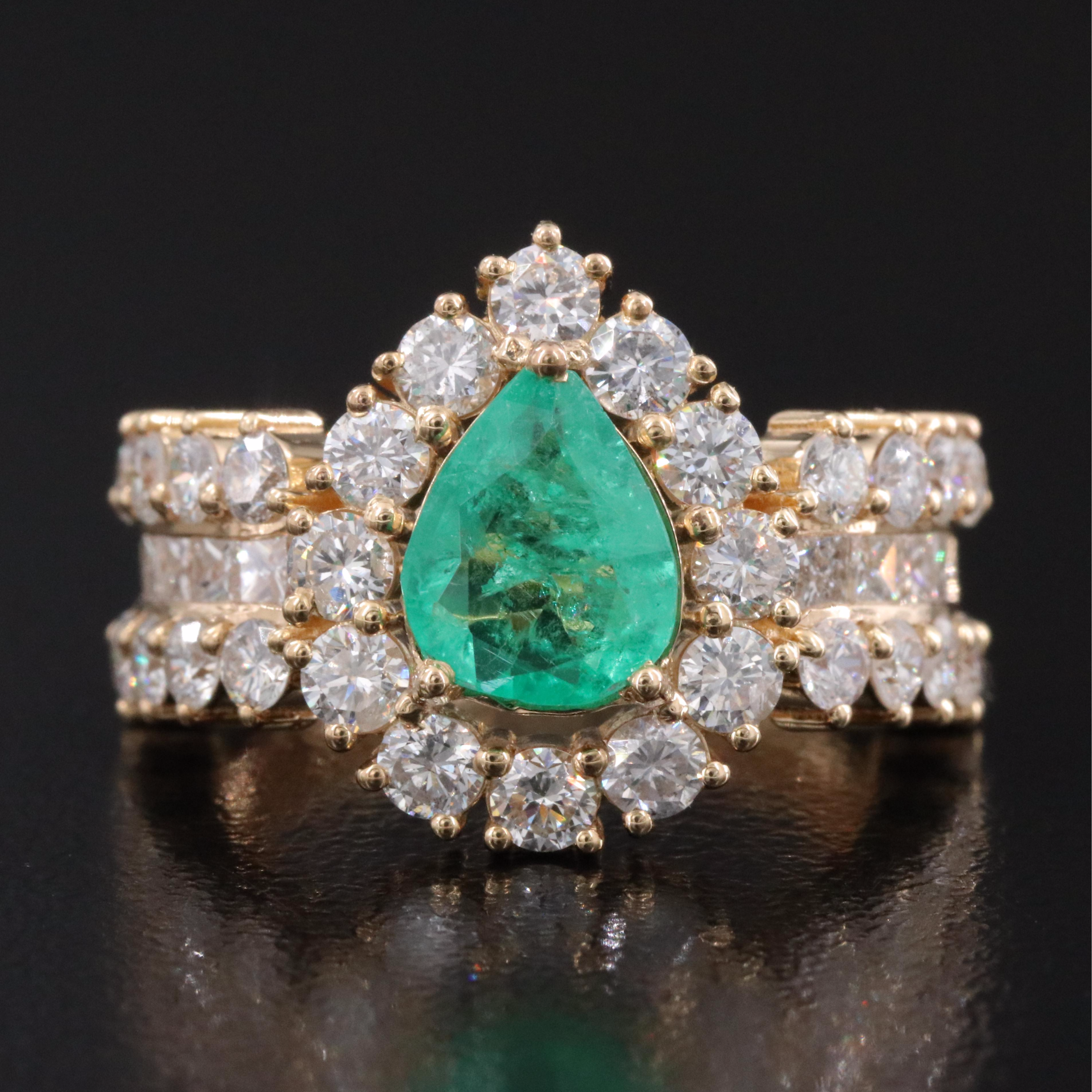 18K 1.11 CT Emerald and 2.46 CTW Diamond Ring