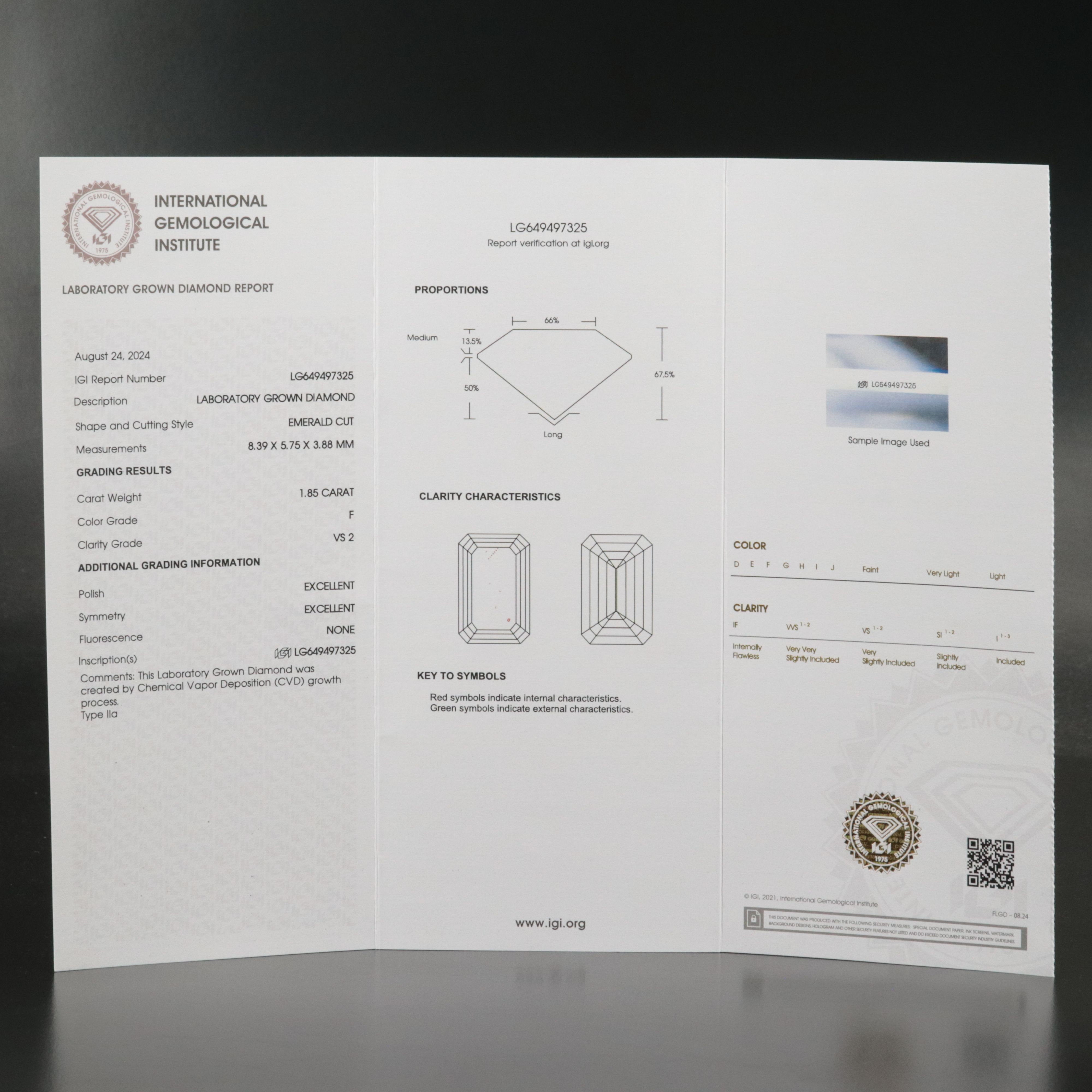 Loose 1.85 CT Lab Grown Diamond with IGI Report