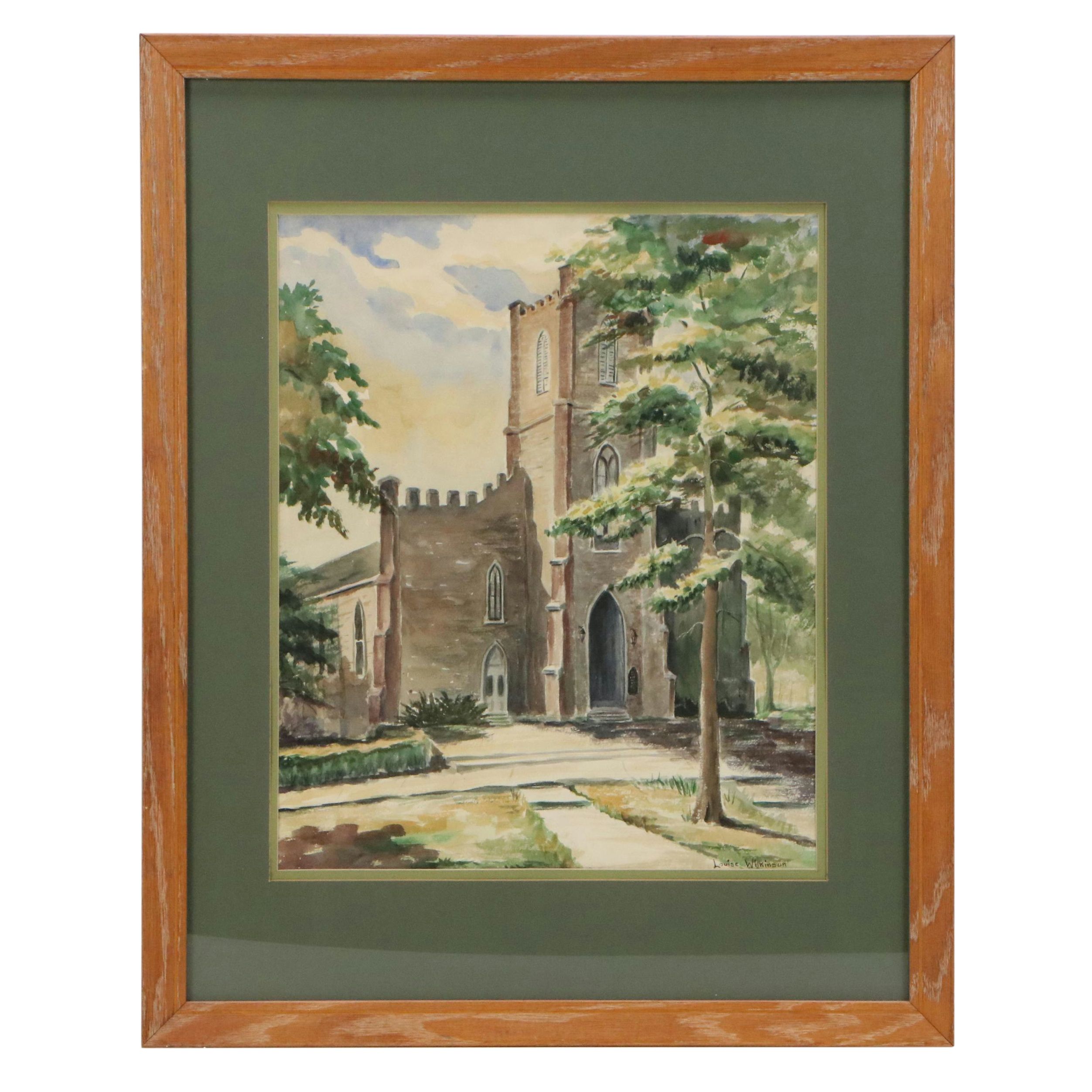 Louise Wilkinson Watercolor Painting of Gothic Revival Church, 1952