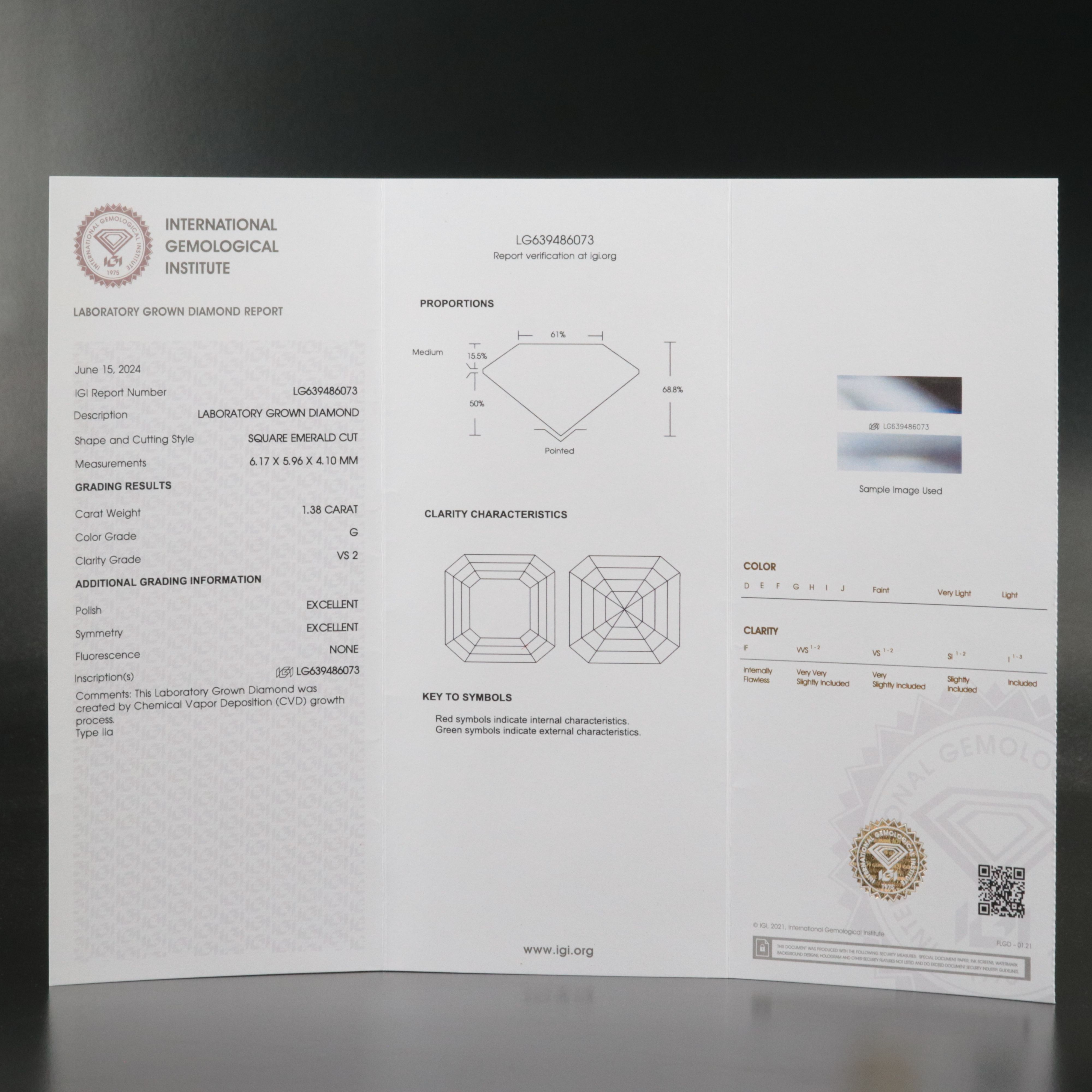 Loose 1.38 CT Lab Grown Diamond with IGI Report