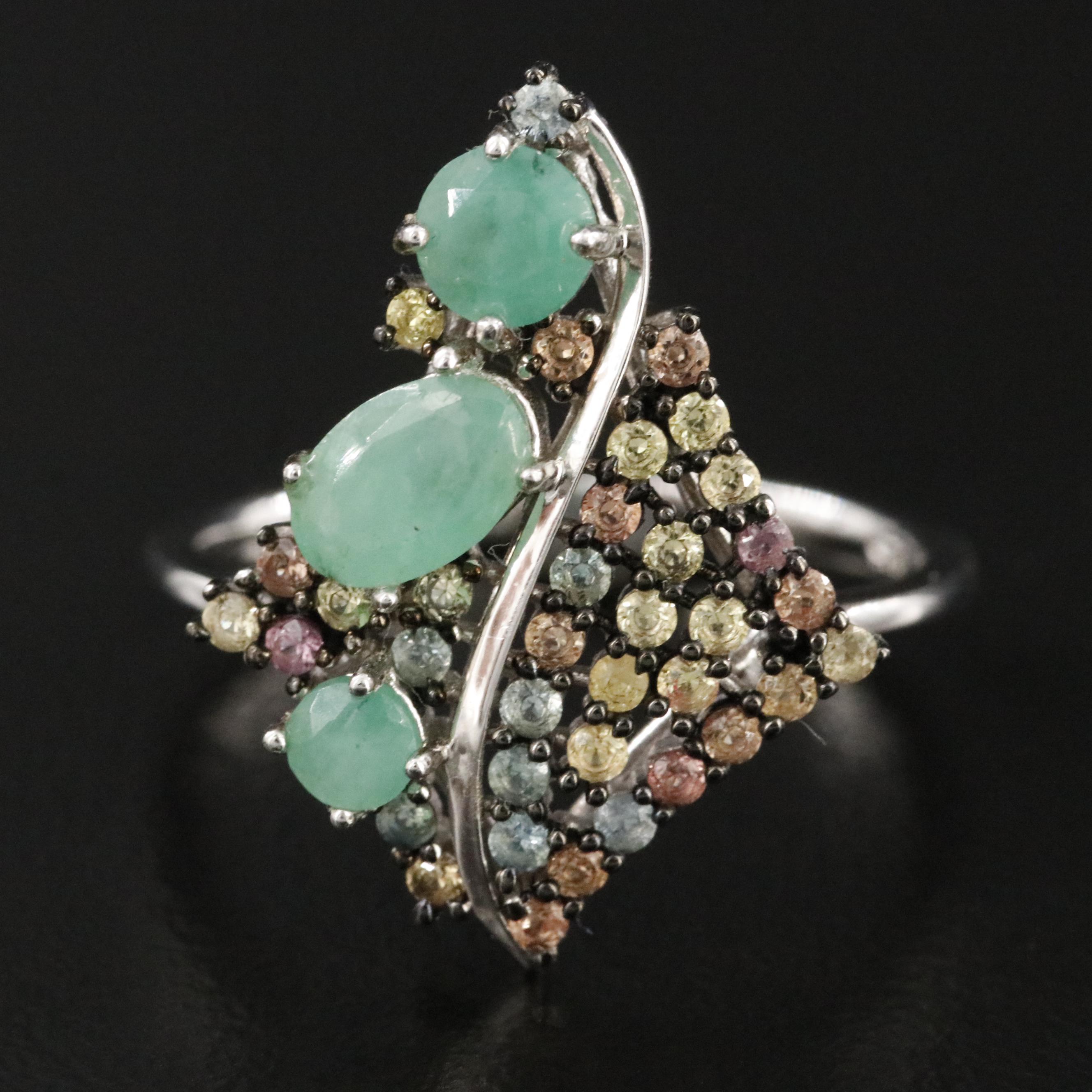 Sterling Emerald and Sapphire Ring