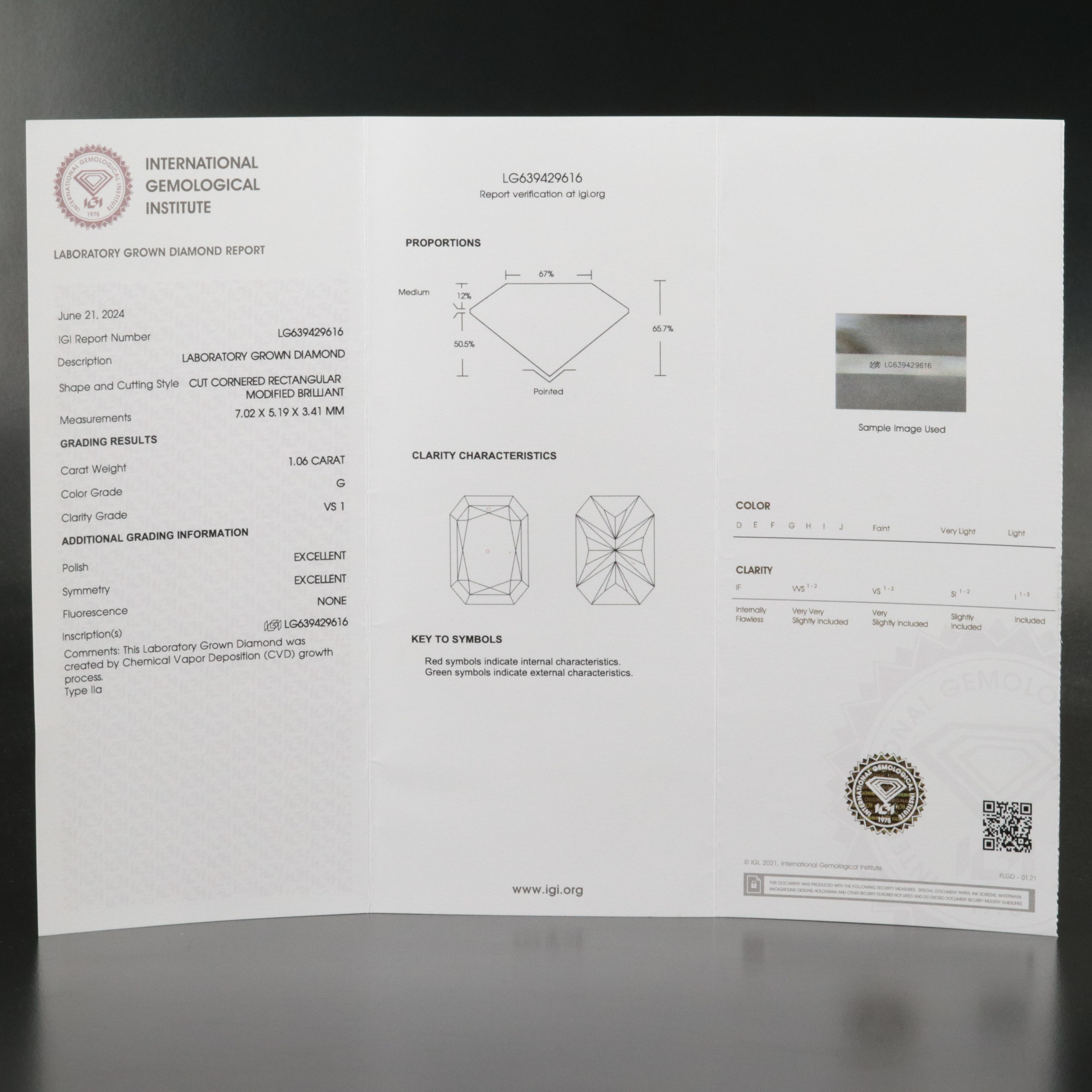 Loose 1.06 CT Lab Grown Diamond with IGI Report