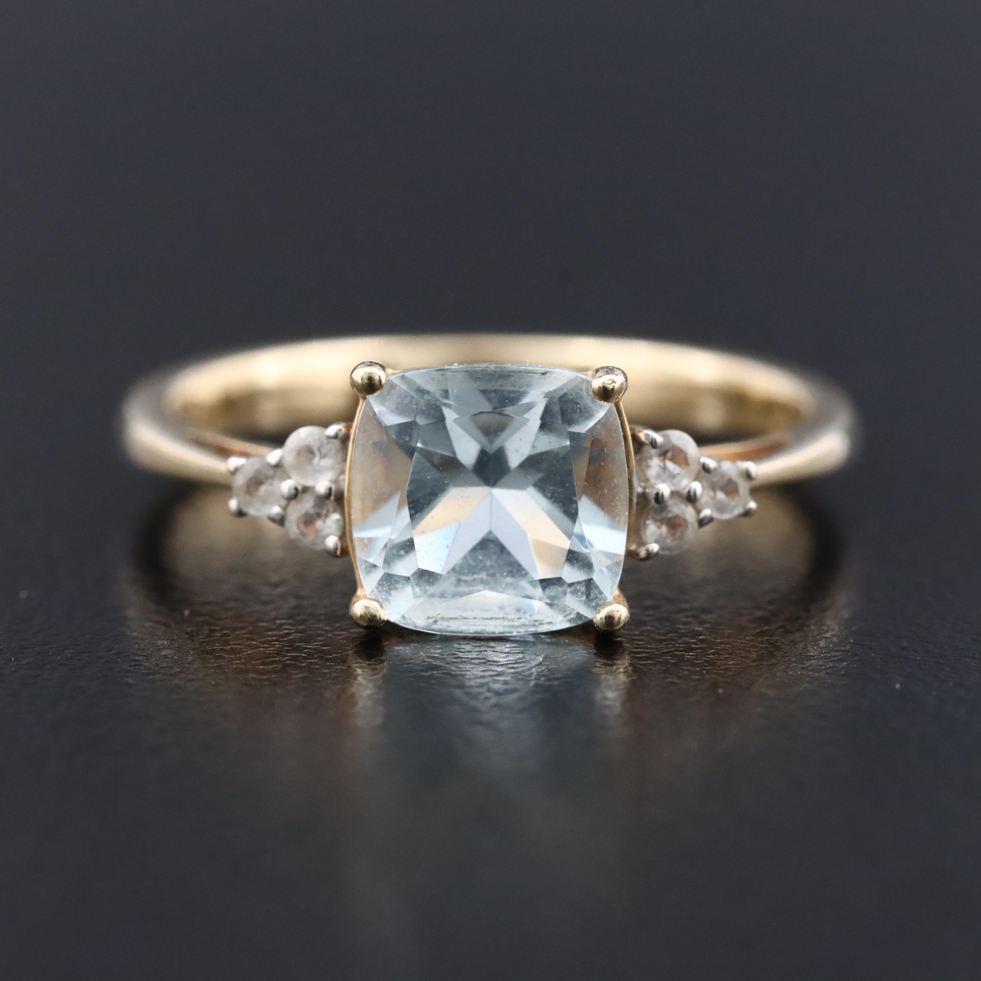 10K Aquamarine and White Sapphire Ring