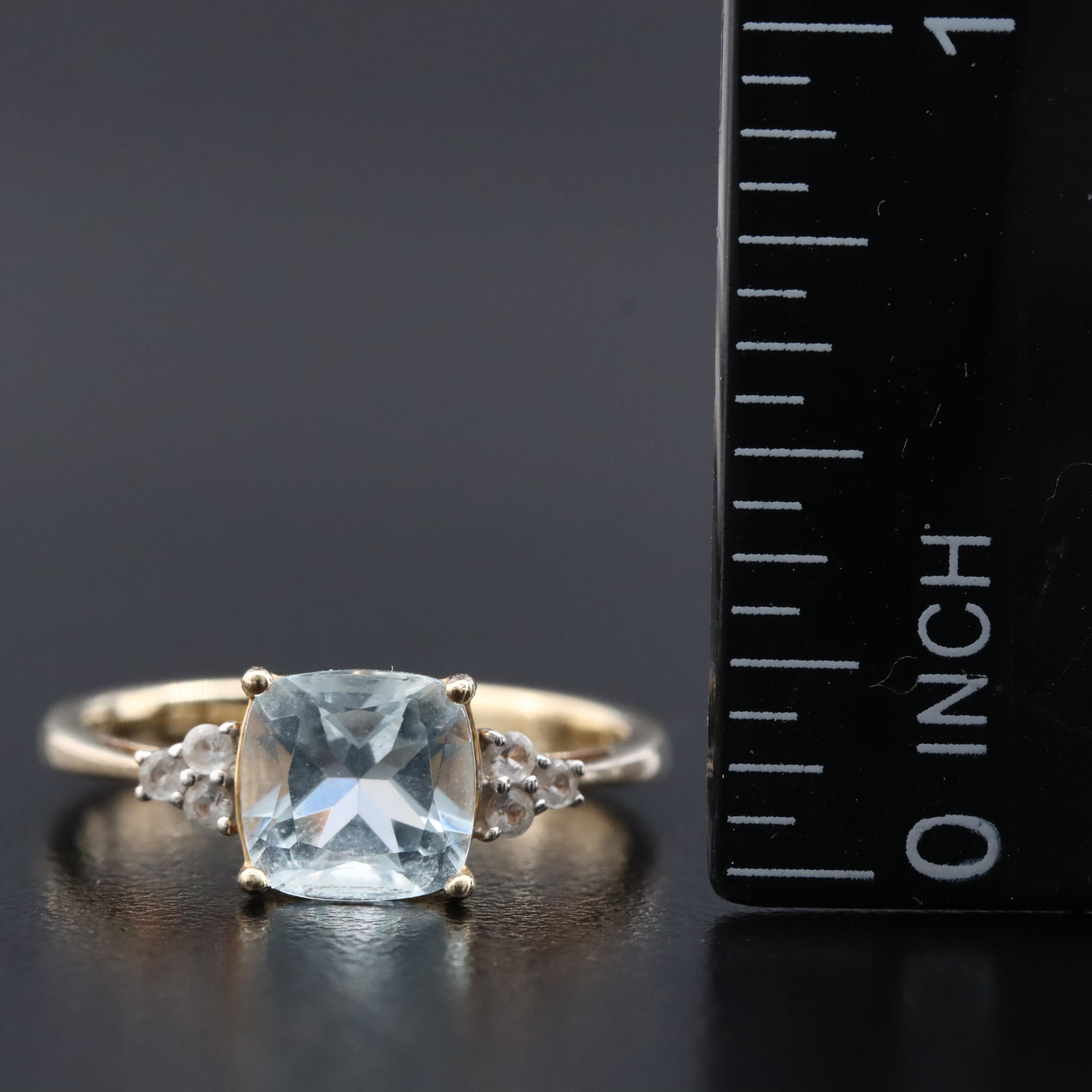 10K Aquamarine and White Sapphire Ring