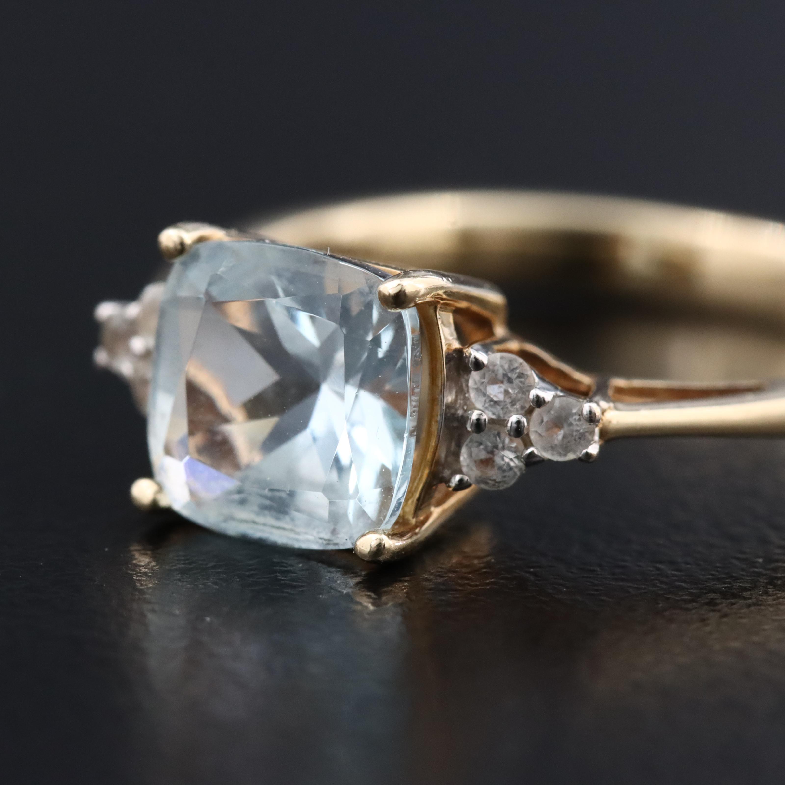 10K Aquamarine and White Sapphire Ring