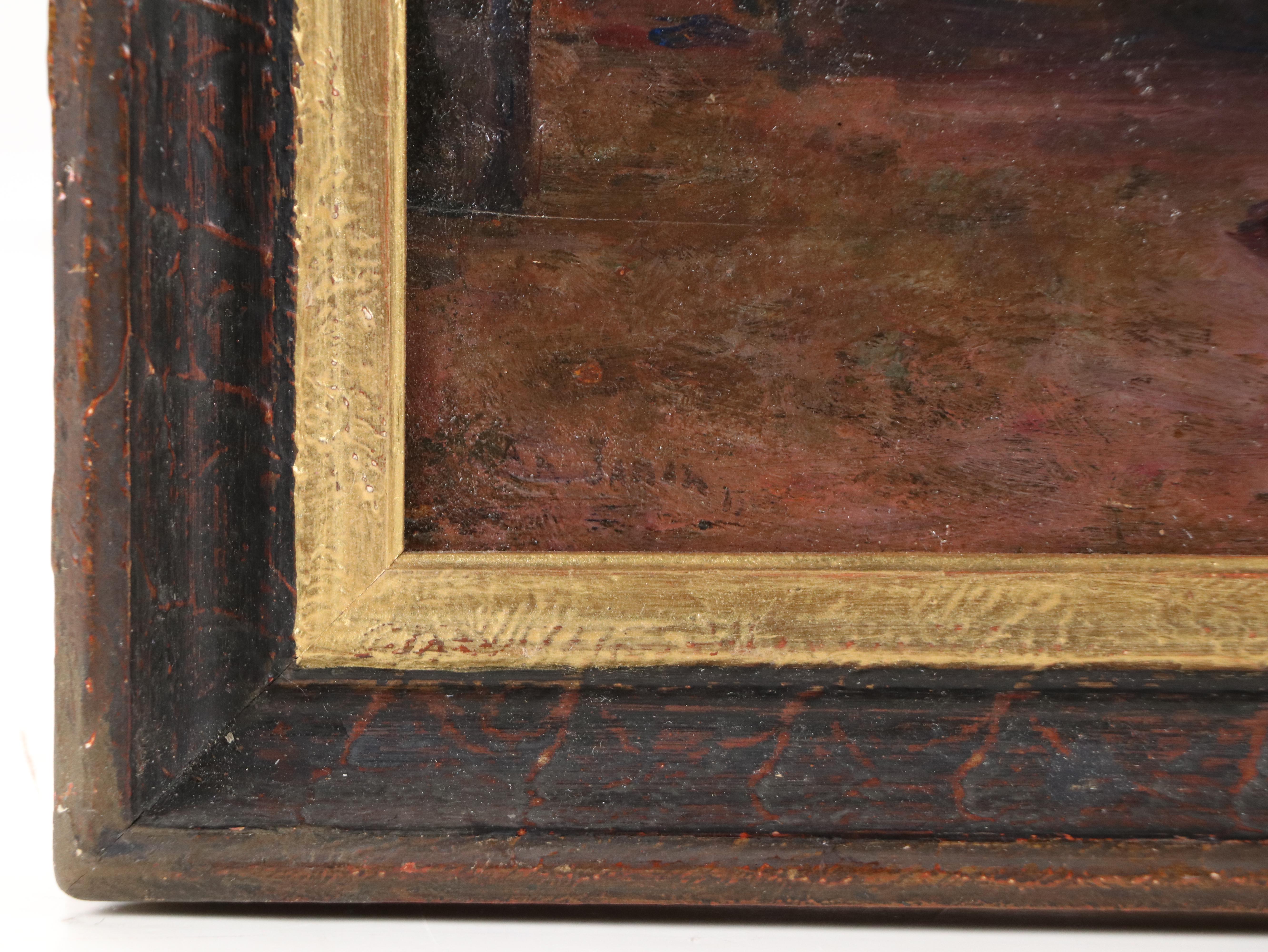 European School Interior Genre Oil Painting, 19th Century